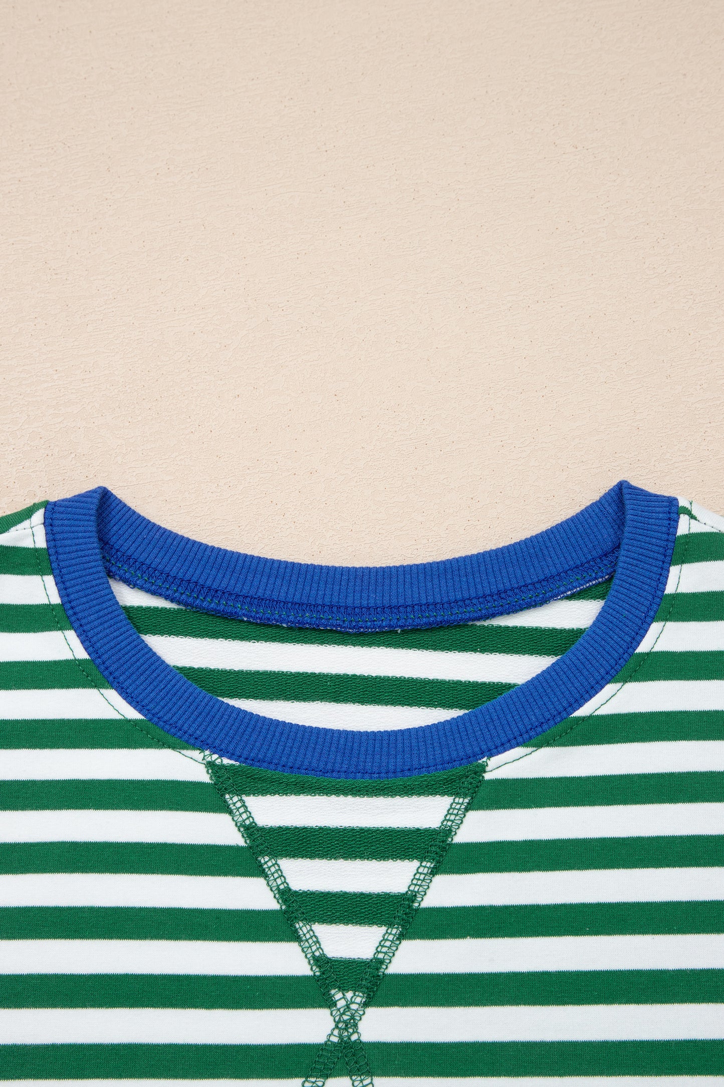 Green Stripe Drop Shoulder Boxy Casual Terry Short Set-Two Piece Sets/Short Sets-[Adult]-[Female]-2022 Online Blue Zone Planet