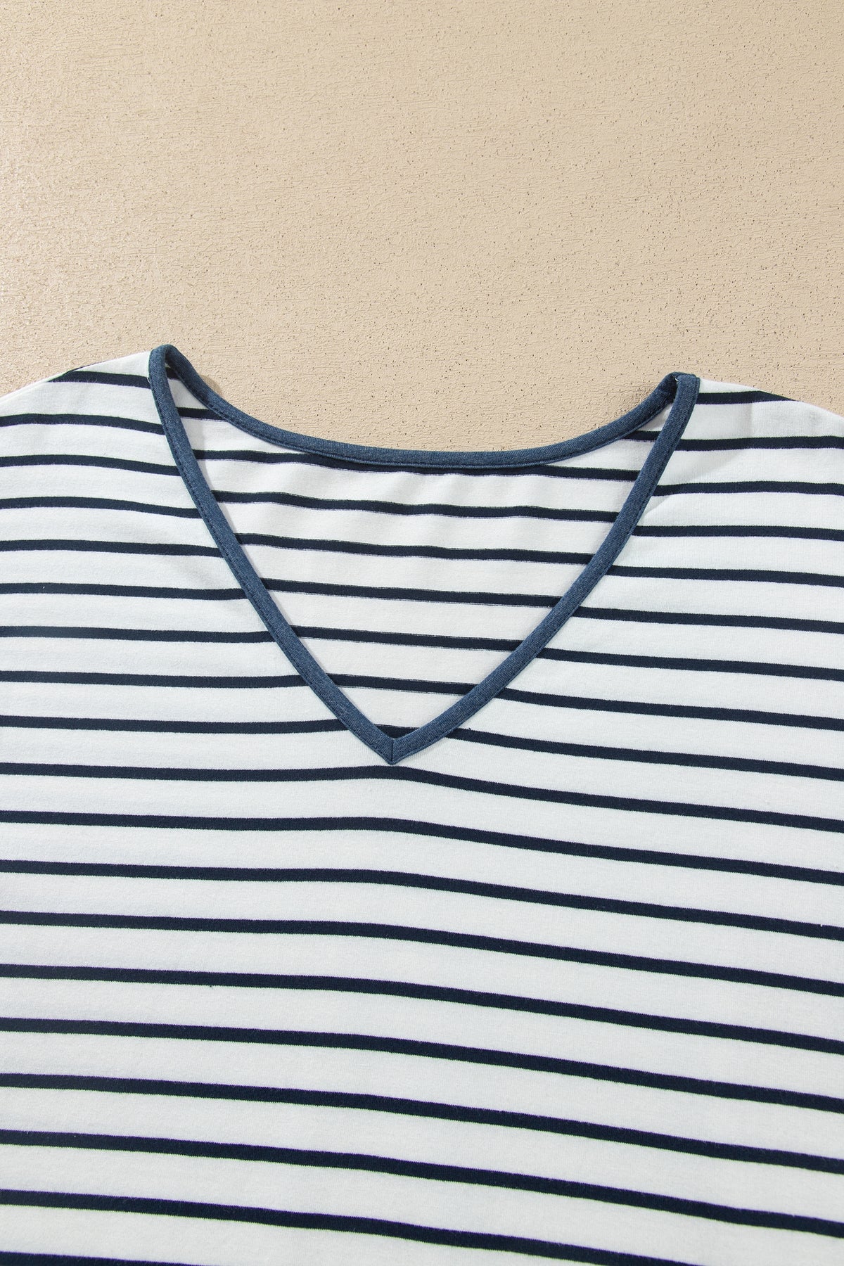 Blue Stripe V Neck Ruffle Contrast Sleeve Top Drawstring Pants 2pcs Set-Two Piece Sets/Pant Sets-[Adult]-[Female]-2022 Online Blue Zone Planet