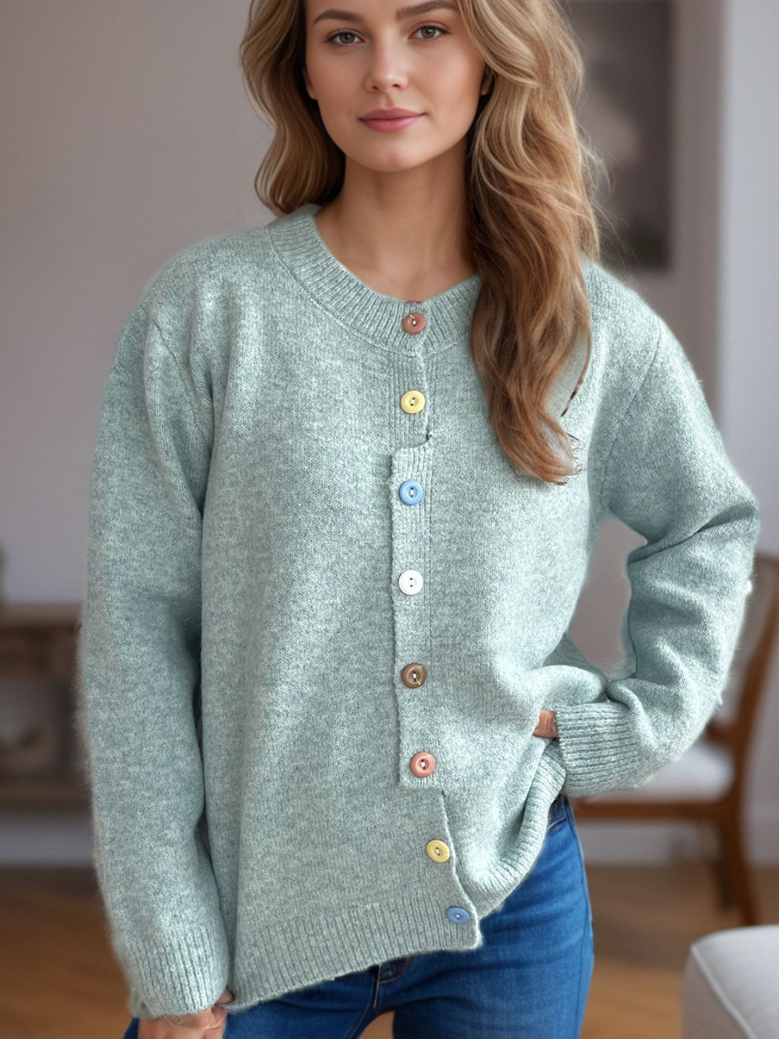 Blue Zone Planet | Button Down Long Sleeve Cardigan-TOPS / DRESSES-[Adult]-[Female]-Pastel Blue-One Size-2022 Online Blue Zone Planet