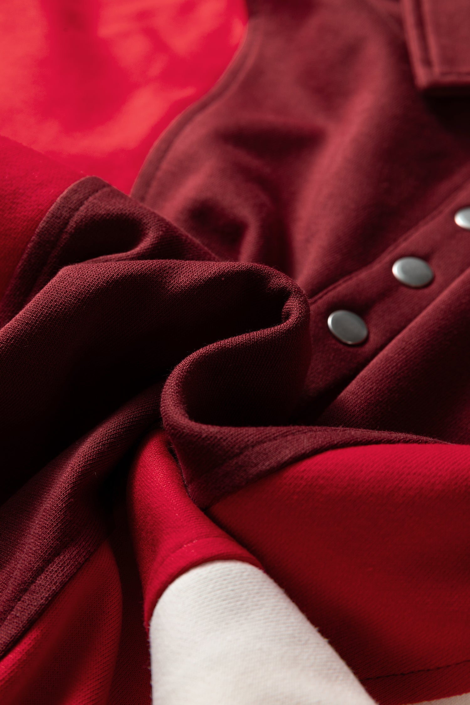 Fiery Red Color Block Patchwork Snap Button Oversize Hoodie-Tops / Dresses-[Adult]-[Female]-2022 Online Blue Zone Planet