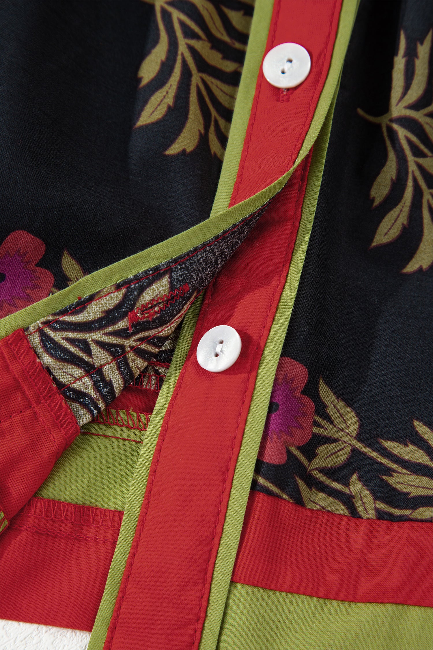 Black Retro Floral Print Button Down Belted Short Puff Sleeve Mini Dress-TOPS / DRESSES-[Adult]-[Female]-2022 Online Blue Zone Planet