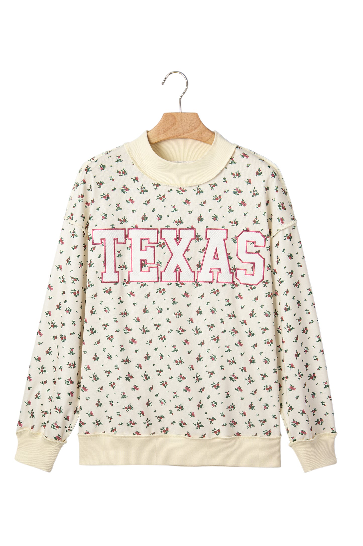 Beige Floral Print Stand Neck Long Sleeve Slogan Sweatshirt-Tops/Sweatshirts & Hoodies-[Adult]-[Female]-2022 Online Blue Zone Planet