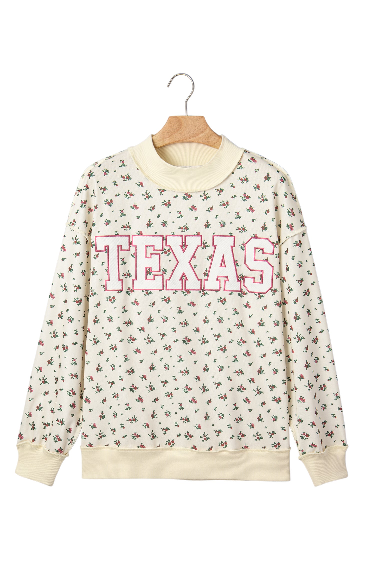 Beige Floral Print Stand Neck Long Sleeve Slogan Sweatshirt-Tops/Sweatshirts & Hoodies-[Adult]-[Female]-2022 Online Blue Zone Planet