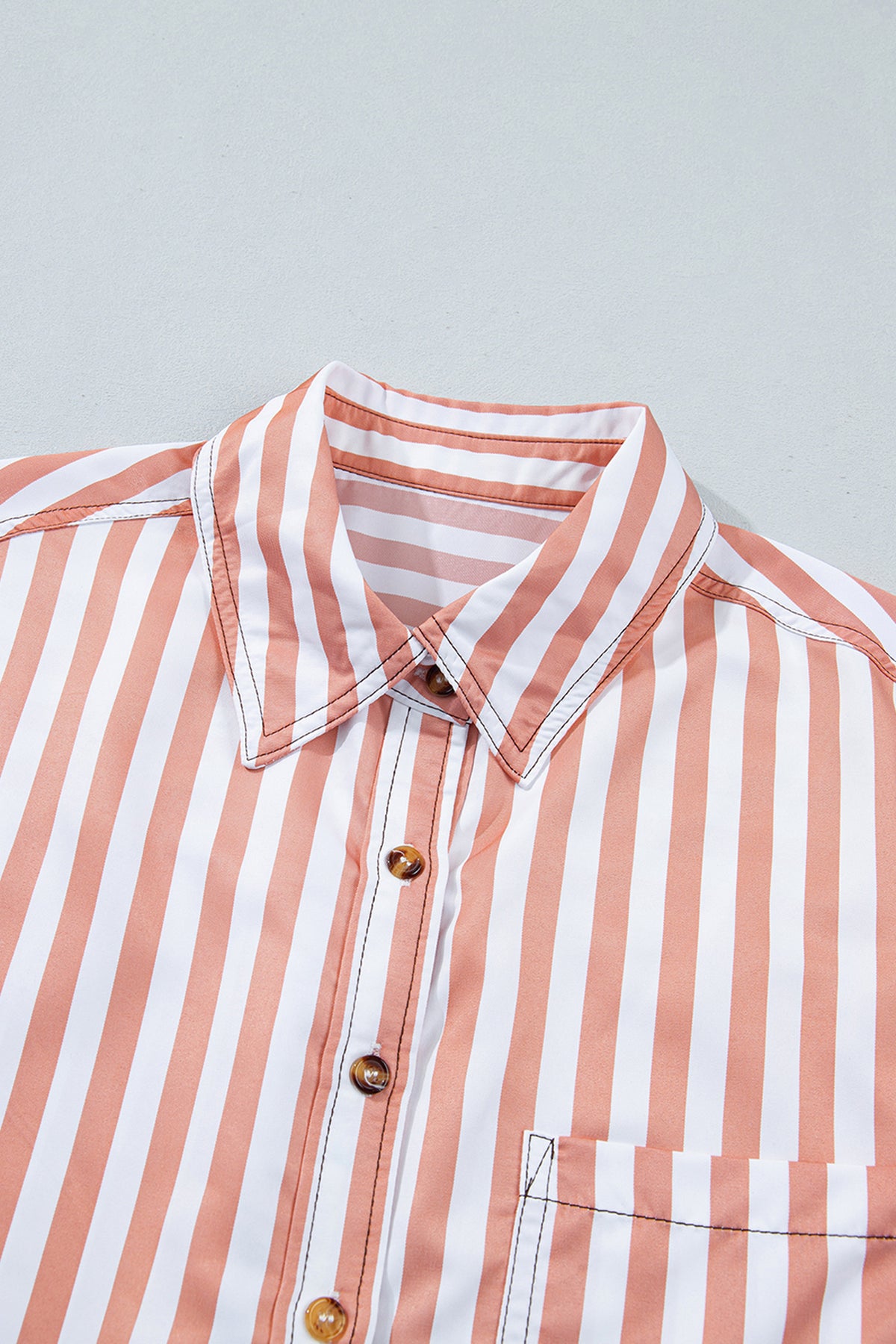 Brown Stripe Western Button Down Long Sleeve Casual Shirt-Tops/Blouses & Shirts-[Adult]-[Female]-2022 Online Blue Zone Planet