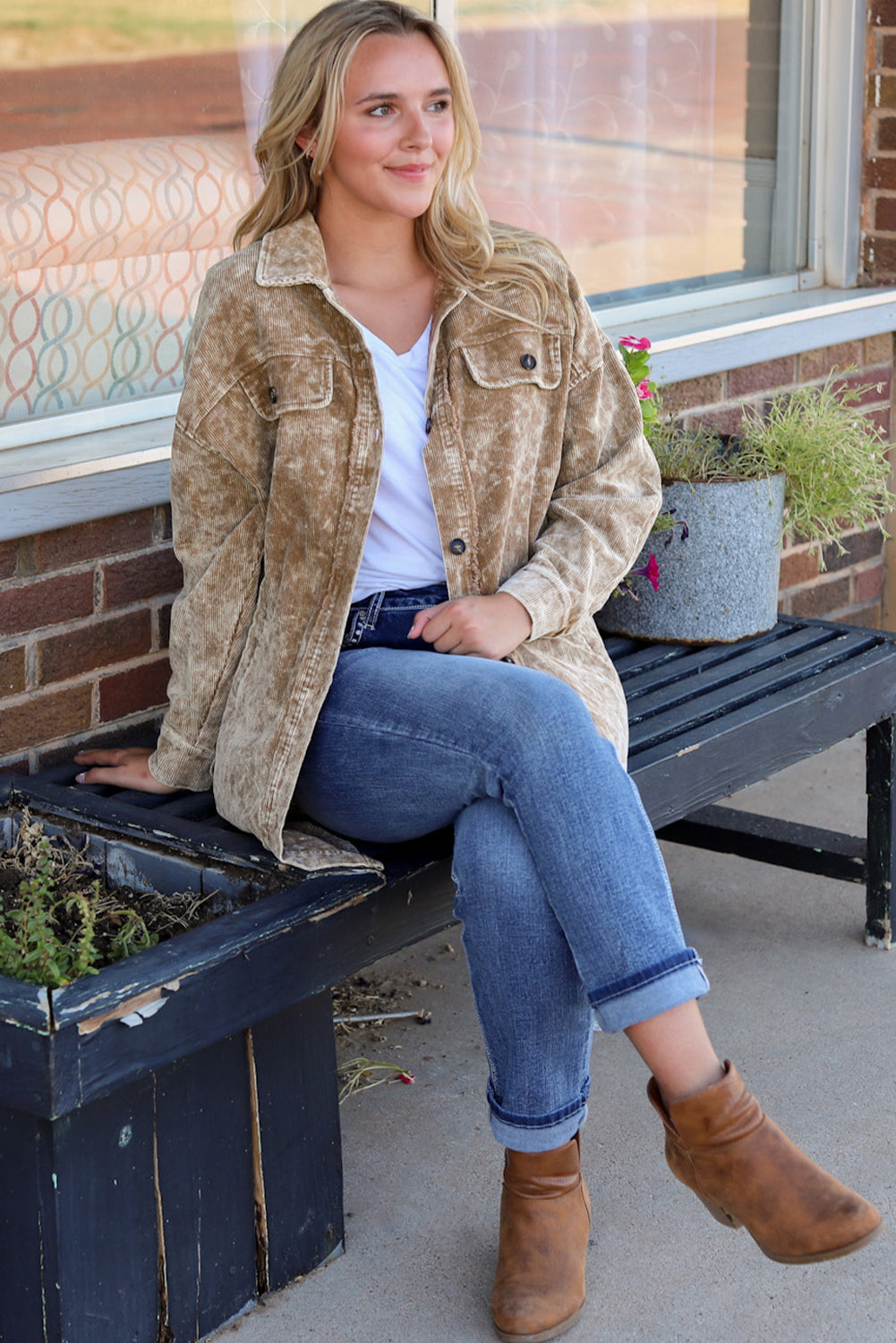 Khaki Vintage Distressed Mineral Wash Oversized Shacket-Sale (50% OFF)/30% OFF-[Adult]-[Female]-2022 Online Blue Zone Planet