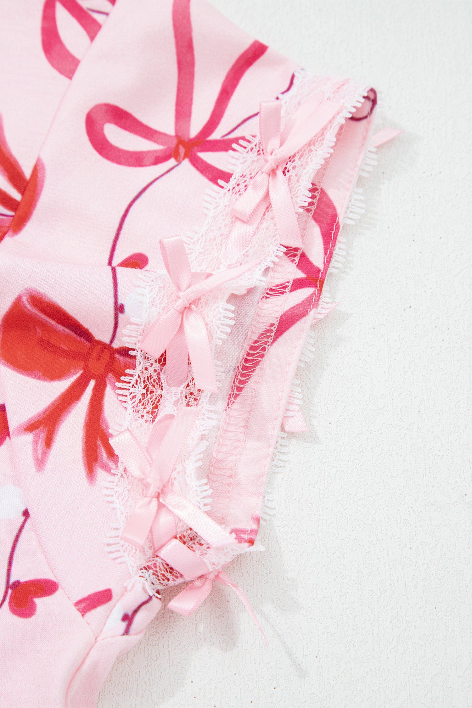 Red Romantic Bow Print Loose Tee Drawstring Shorts 2pcs Lounge Set-Loungewear & Sleepwear/Loungewear-[Adult]-[Female]-2022 Online Blue Zone Planet