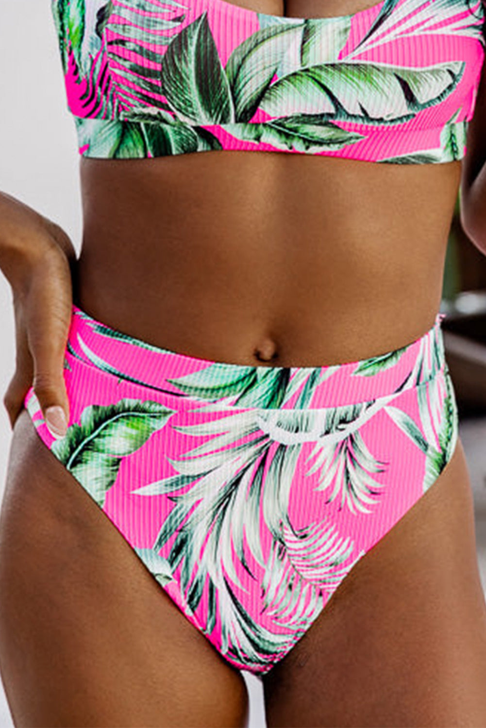 Rose Tropical Print Textured Bikini Bottoms-Swimwear/Swim Bottoms-[Adult]-[Female]-Rose-S-2022 Online Blue Zone Planet