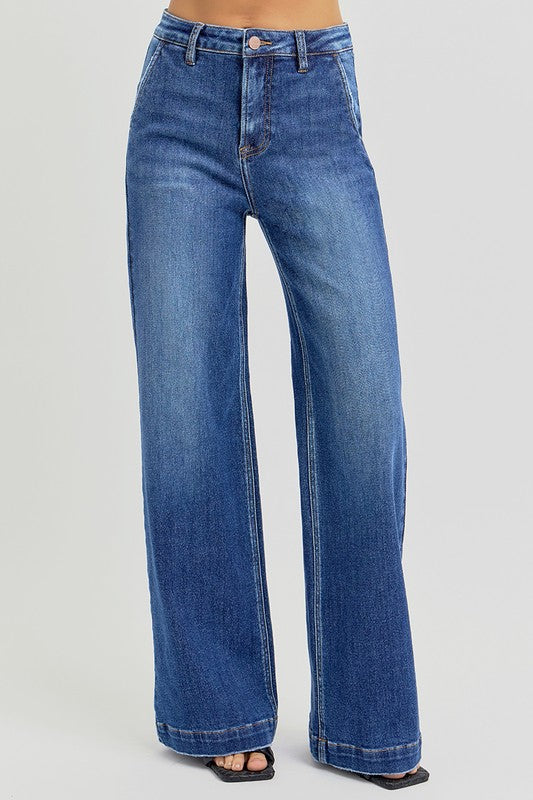 RISEN Full Size High Rise Wide Leg Jeans with Slanted Pockets-BOTTOMS SIZES SMALL MEDIUM LARGE-[Adult]-[Female]-2022 Online Blue Zone Planet