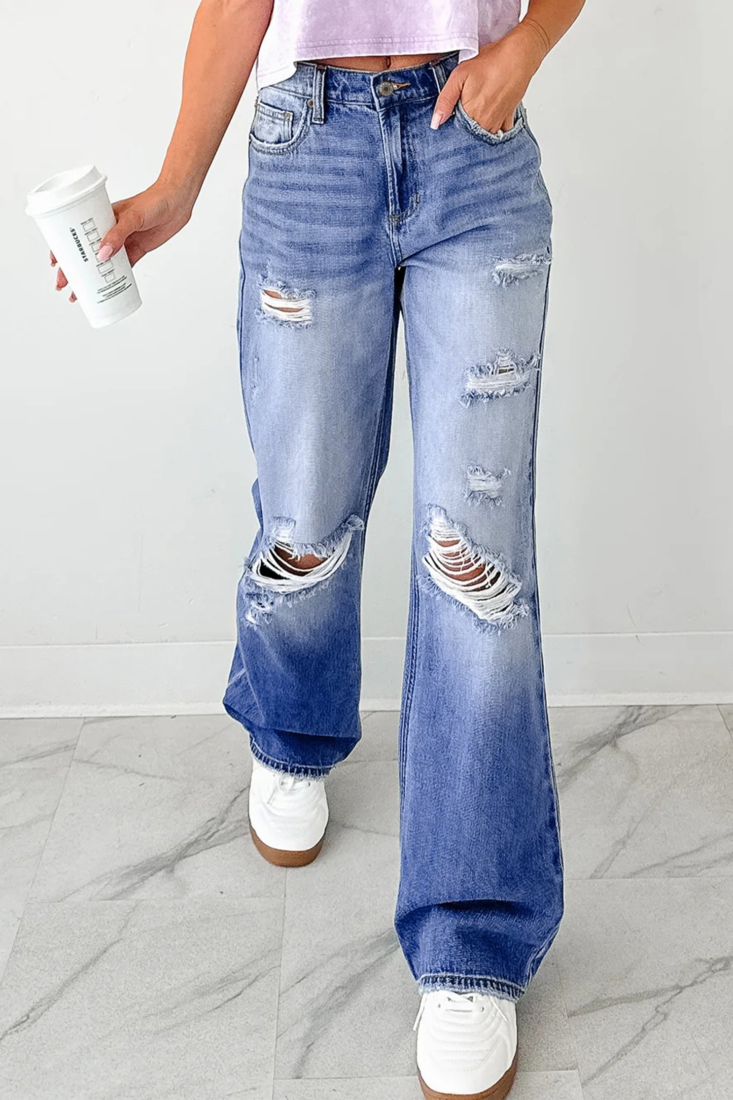 Myosotis Mid Rise Distressed Sneak Peek Straight Leg Jeans-Bottoms/Jeans-[Adult]-[Female]-2022 Online Blue Zone Planet
