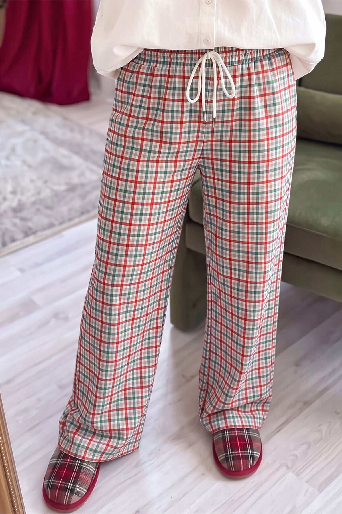 Multicolour Festive Plaid Drawstring Elastic Waist Pants-Bottoms/Pants & Culotte-[Adult]-[Female]-2022 Online Blue Zone Planet