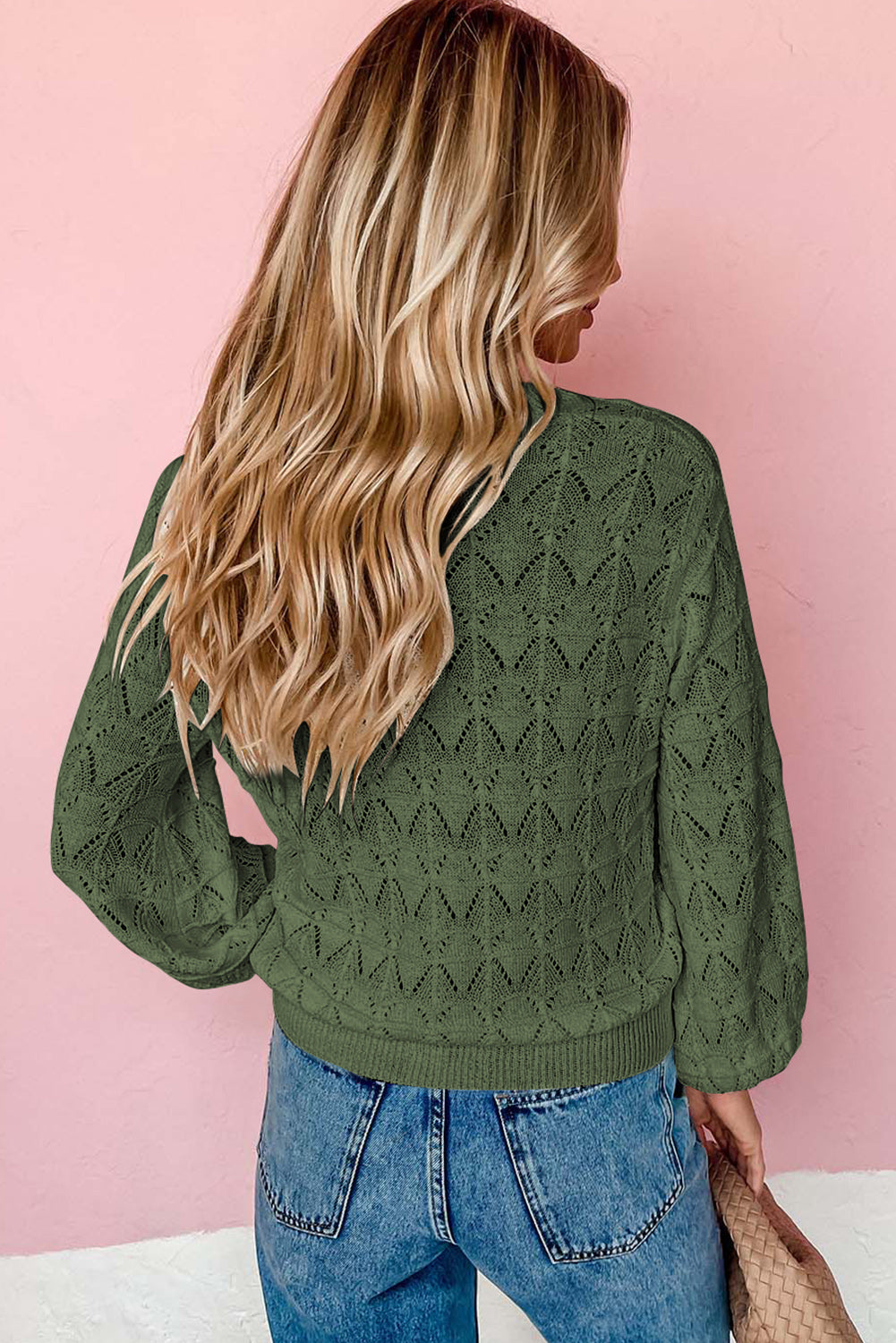 Green Lightweight Buttoned Front Crochet Cardigan-TOPS / DRESSES-[Adult]-[Female]-2022 Online Blue Zone Planet
