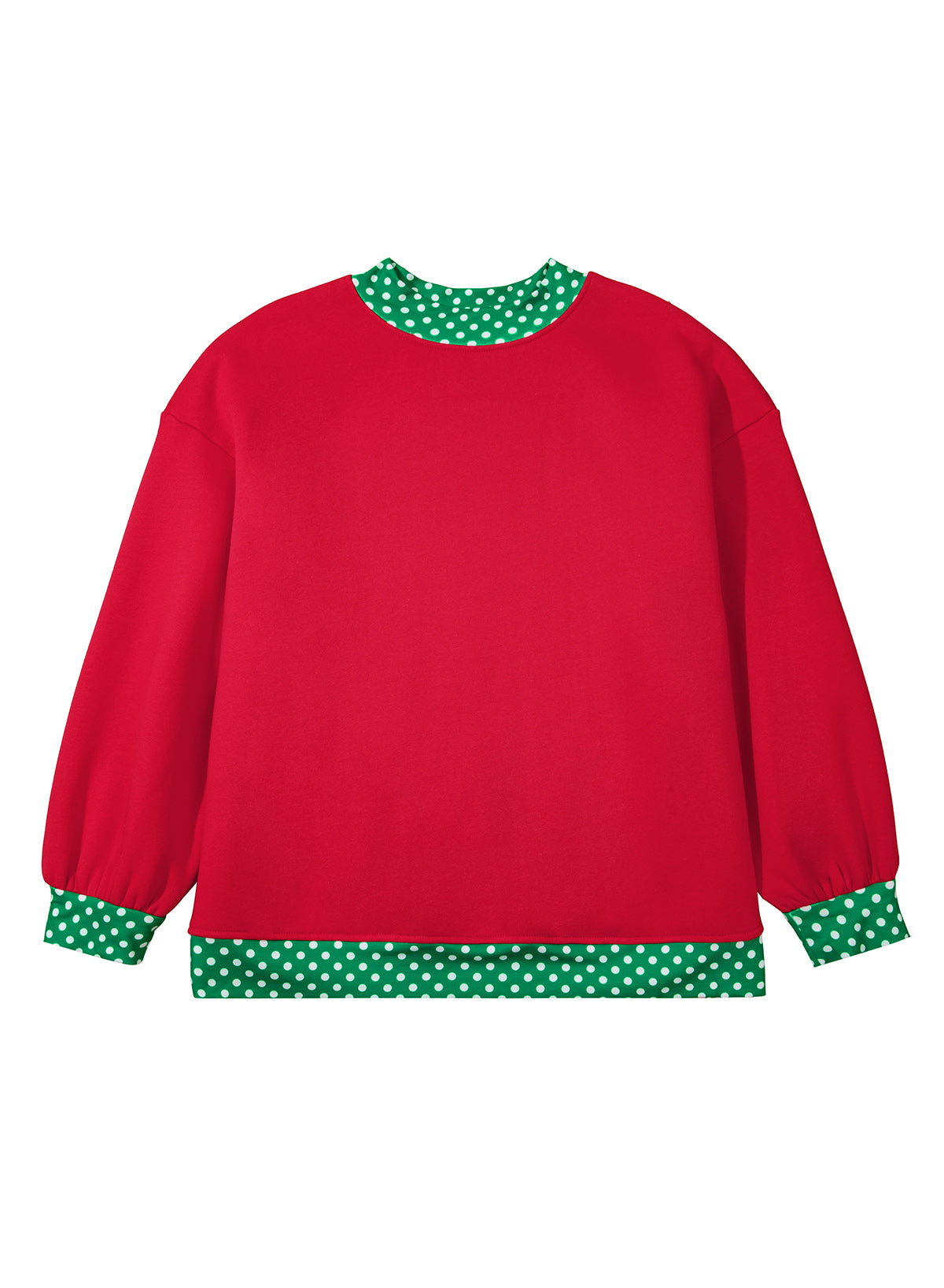 Orange Polka Dot Patchwork Round Neck Plus Size Sweatshirt-Plus Size/Plus Size Sweatshirts & Hoodies-[Adult]-[Female]-2022 Online Blue Zone Planet