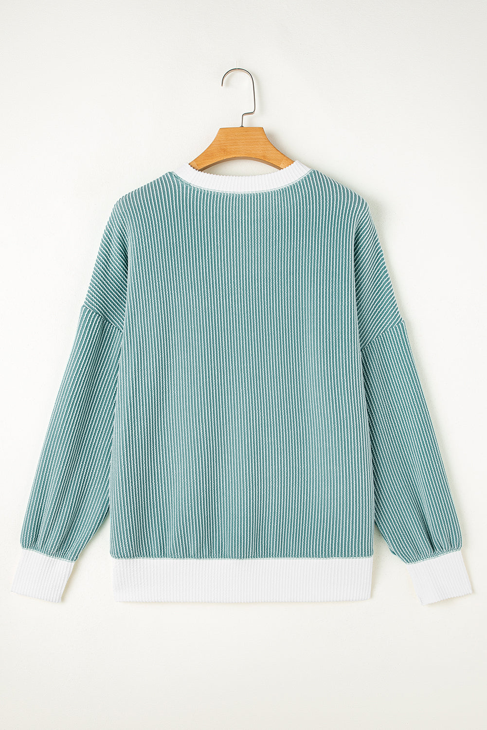 Blue Zone Planet | Light Blue Corded Colorblock Drop Shoulder Loose Top-Tops/Long Sleeve Tops-[Adult]-[Female]-2022 Online Blue Zone Planet