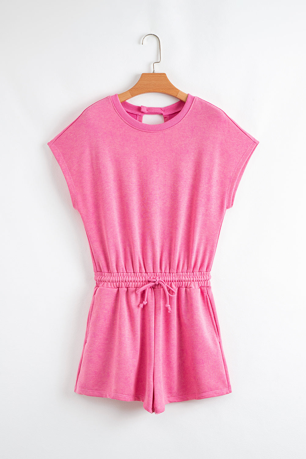 Bonbon Mineral Wash Drawstring Waist Hollow Out Back Short Sleeve Romper-Bottoms/Jumpsuits & Rompers-[Adult]-[Female]-2022 Online Blue Zone Planet