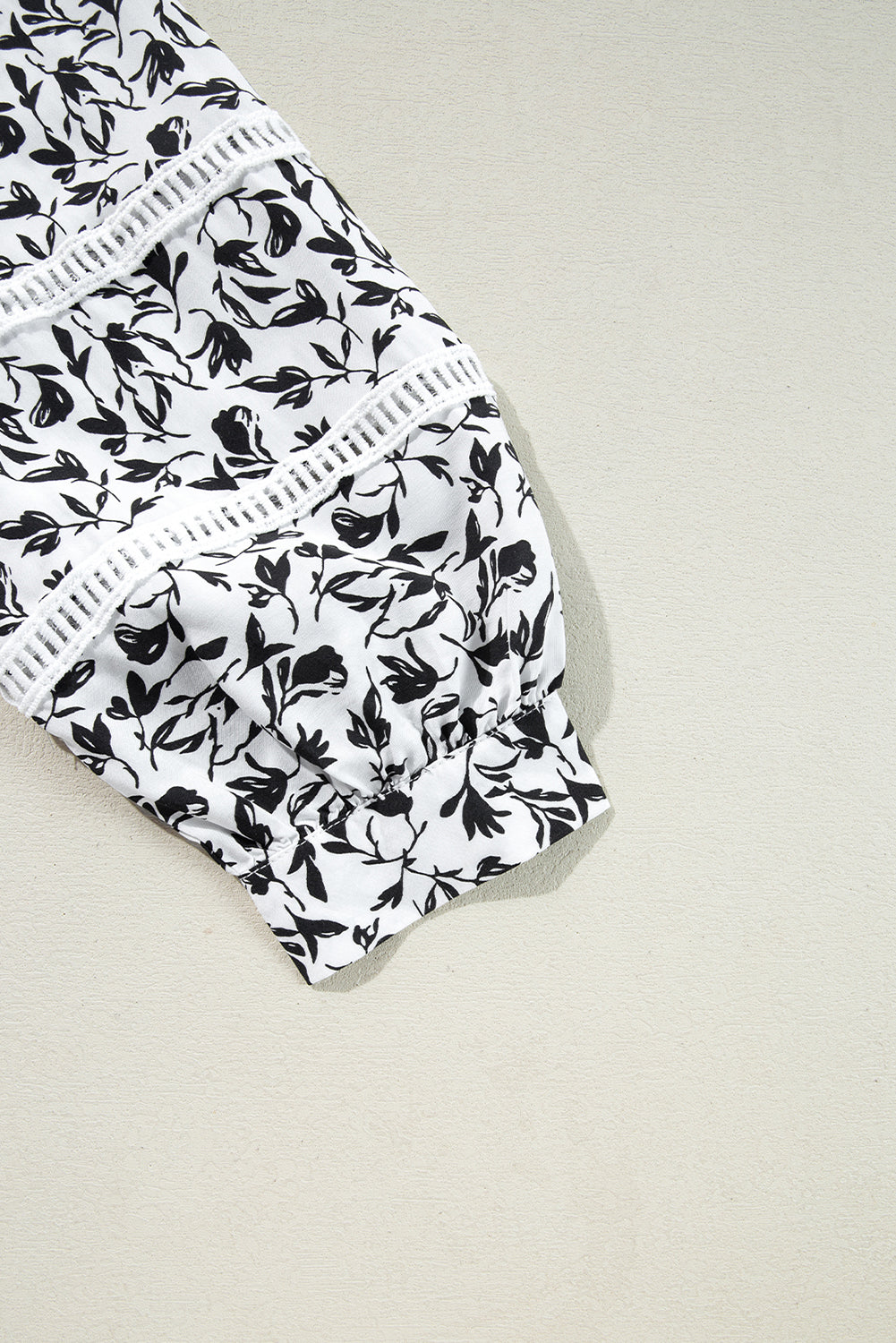 Black Printed Lace Detail Floral Puff Sleeve Fall Shirt-Tops/Blouses & Shirts-[Adult]-[Female]-2022 Online Blue Zone Planet