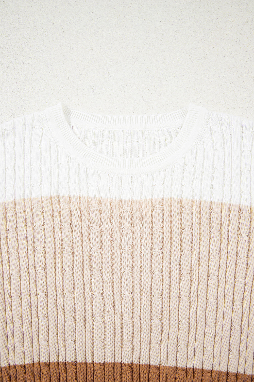 Khaki Colorblock Cable Knit Round Neck Sweater-TOPS / DRESSES-[Adult]-[Female]-2022 Online Blue Zone Planet