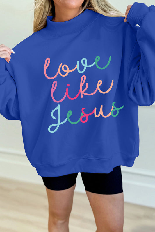 Dark Blue Love Like Jesus Mock Neck Sweatshirt-Graphic/Graphic Sweatshirts-[Adult]-[Female]-Dark Blue-S-2022 Online Blue Zone Planet