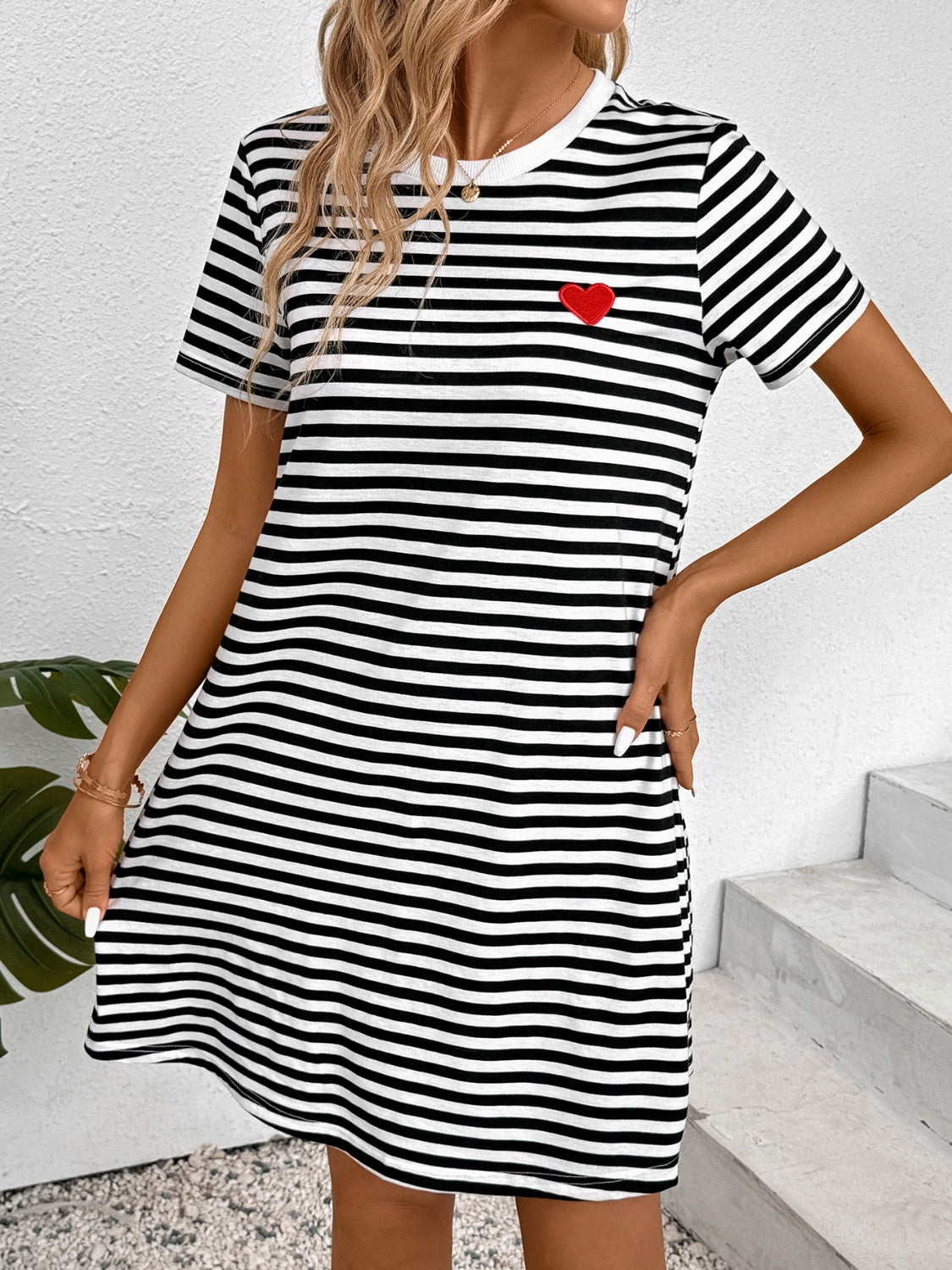 Blue Zone Planet | Striped Round Neck Short Sleeve Dress-TOPS / DRESSES-[Adult]-[Female]-2022 Online Blue Zone Planet