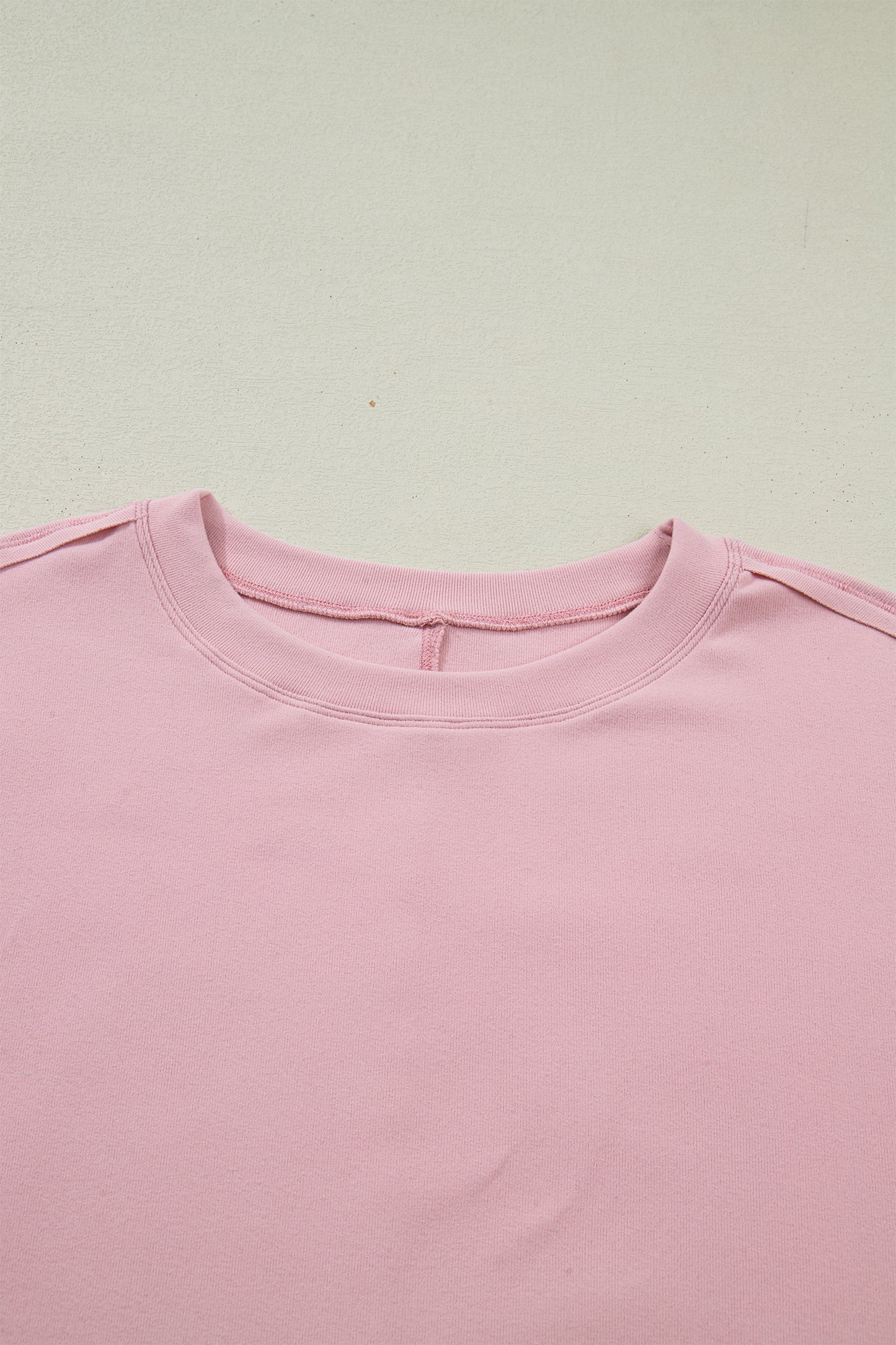 Light Pink Solid Color Bow Textured Patchwork Long Sleeve Tee-Tops/Long Sleeve Tops-[Adult]-[Female]-2022 Online Blue Zone Planet