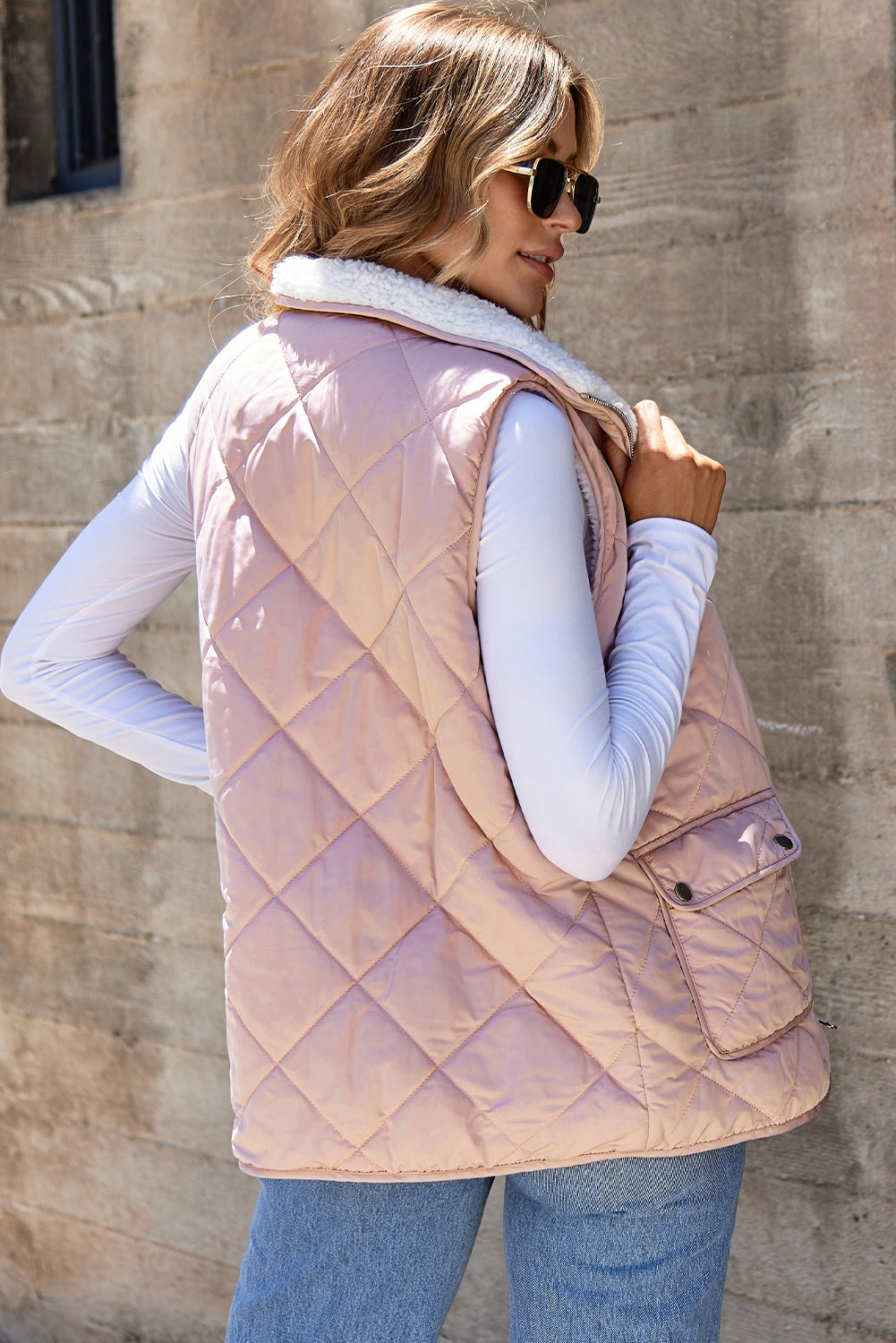 Pink Fleece Lined Quilted Vest Coats-Outerwear/Coats-[Adult]-[Female]-2022 Online Blue Zone Planet