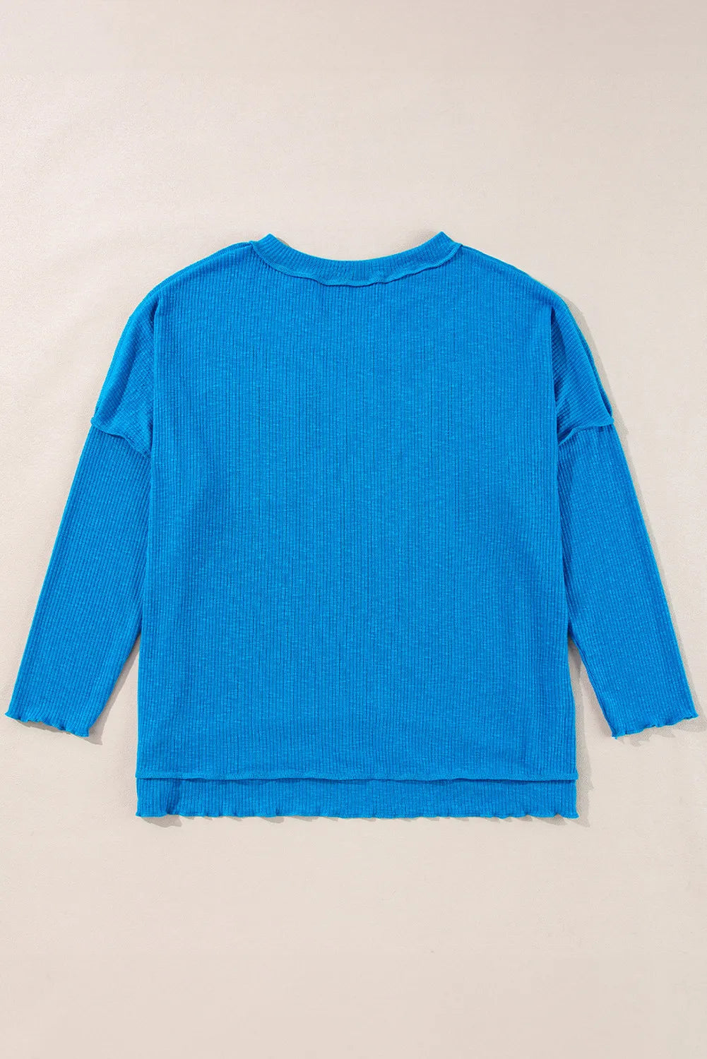 Exposed Seam Notched Long Sleeve Blouse-TOPS / DRESSES-[Adult]-[Female]-2022 Online Blue Zone Planet