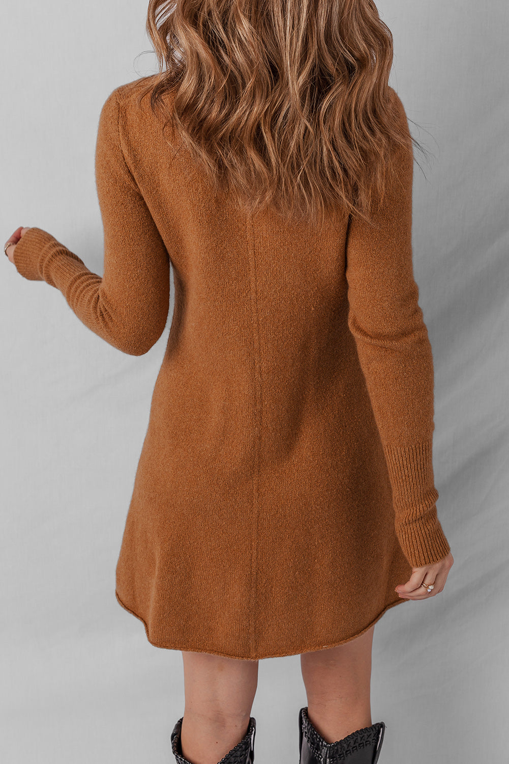 Straw Yellow Ribbed Detail Solid Color Mini Sweater Dress-TOPS / DRESSES-[Adult]-[Female]-2022 Online Blue Zone Planet