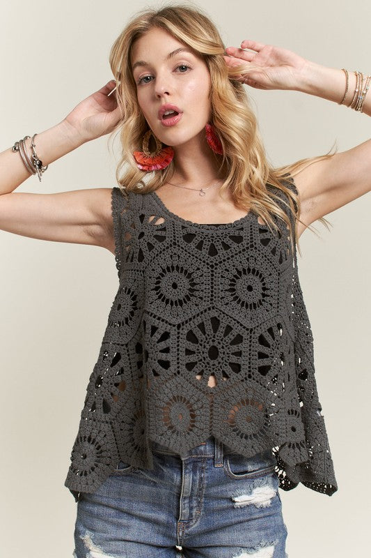 ADORA Crochet Wide Strap Tank-TOPS / DRESSES-[Adult]-[Female]-Charcoal Grey-One Size-2022 Online Blue Zone Planet