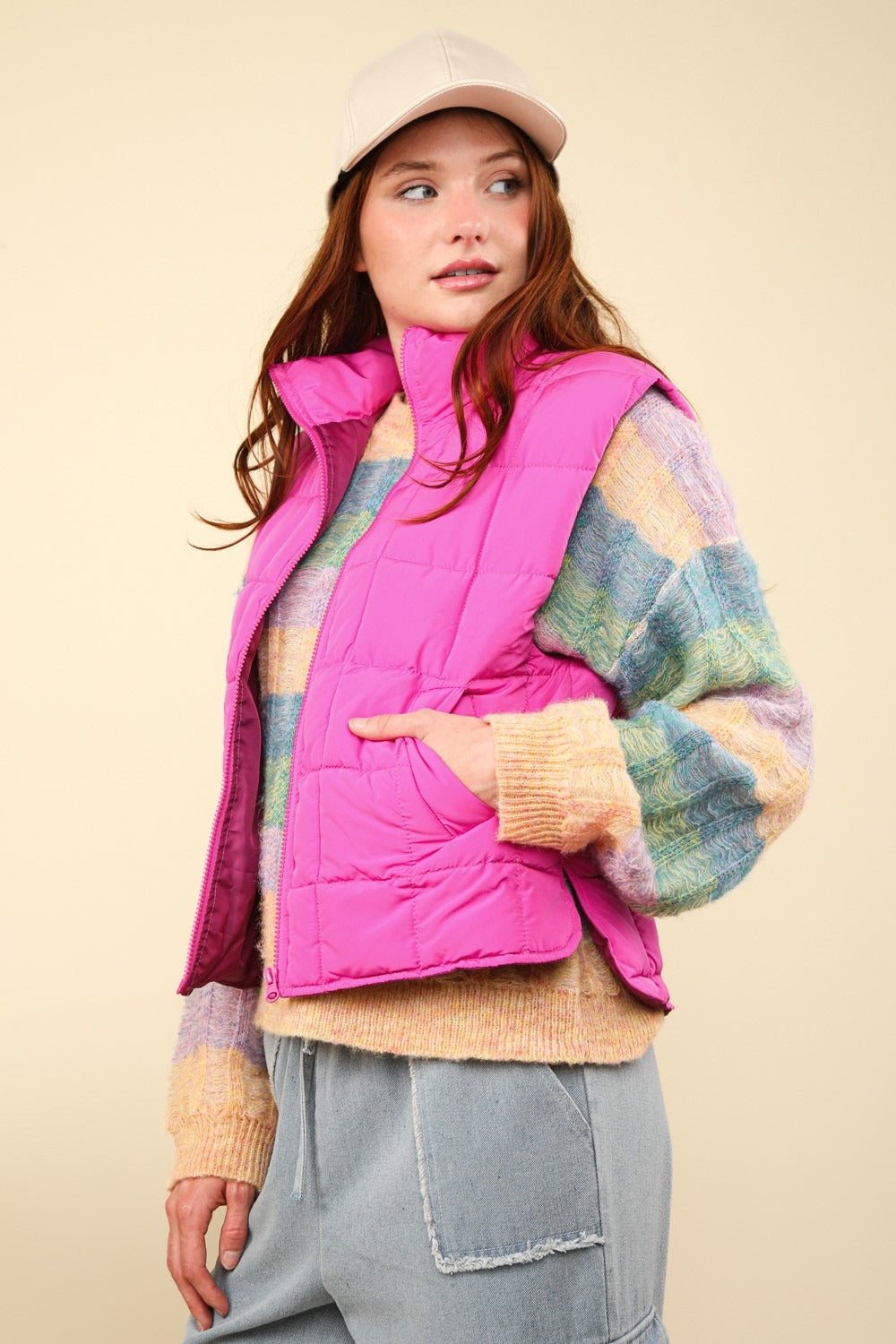 VERY J Zip Up Puffer Padded Warm Vest-TOPS / DRESSES-[Adult]-[Female]-2022 Online Blue Zone Planet