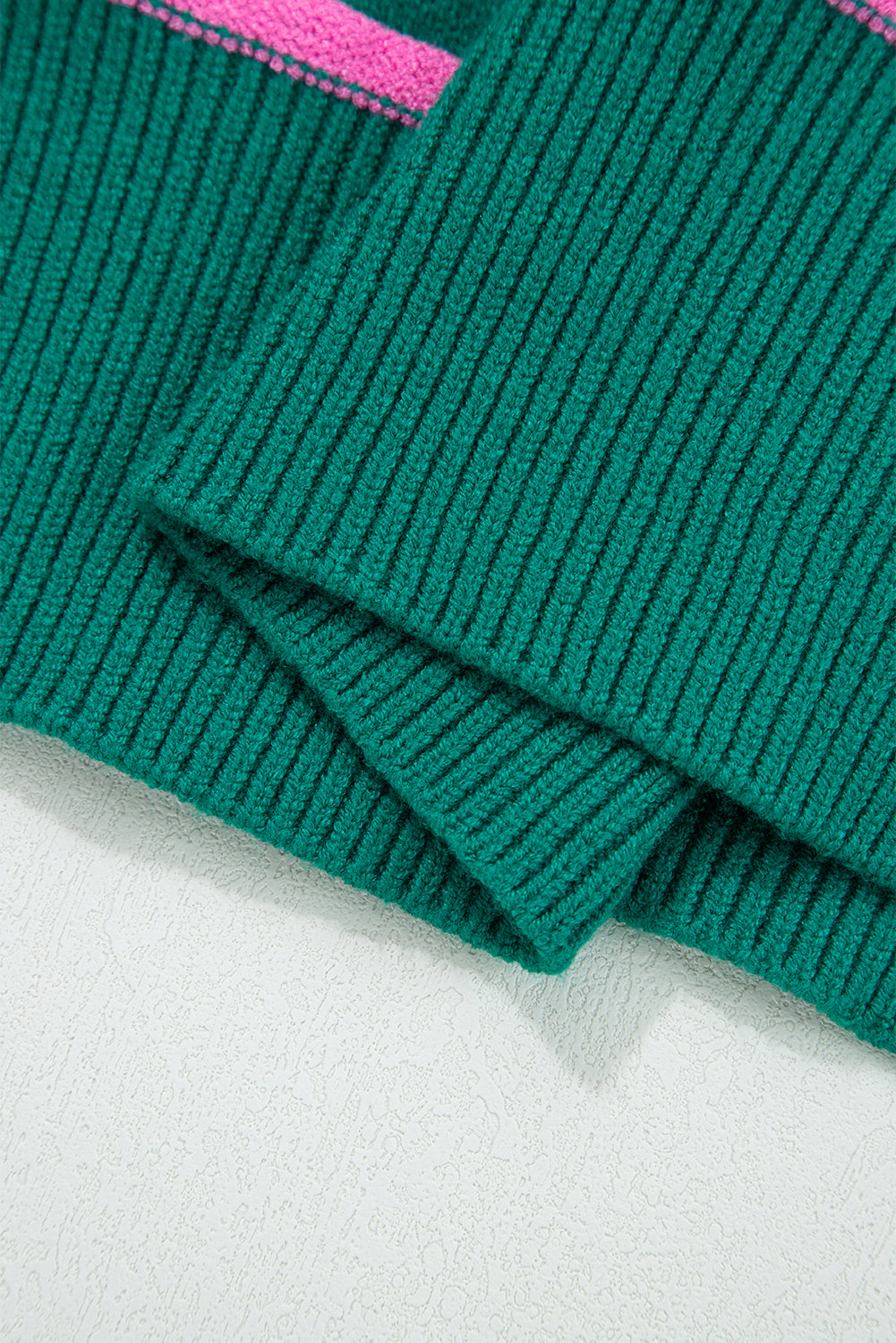 Green Stripe Half Buttons Drop Shoulder Plus Size Sweater-TOPS / DRESSES-[Adult]-[Female]-2022 Online Blue Zone Planet