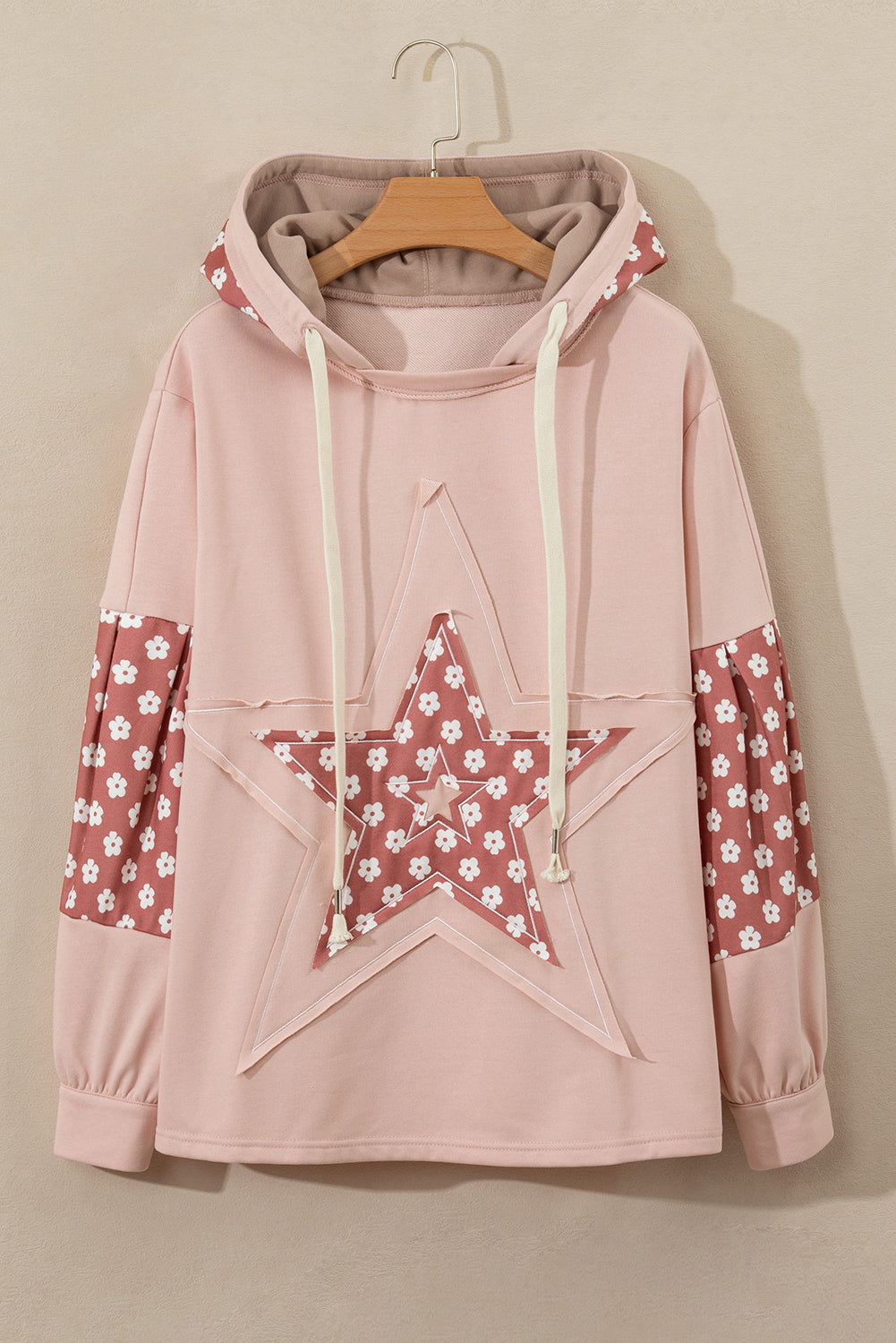 Floral Patchwork Star Pattern Drawstring Hoodie-TOPS / DRESSES-[Adult]-[Female]-2022 Online Blue Zone Planet