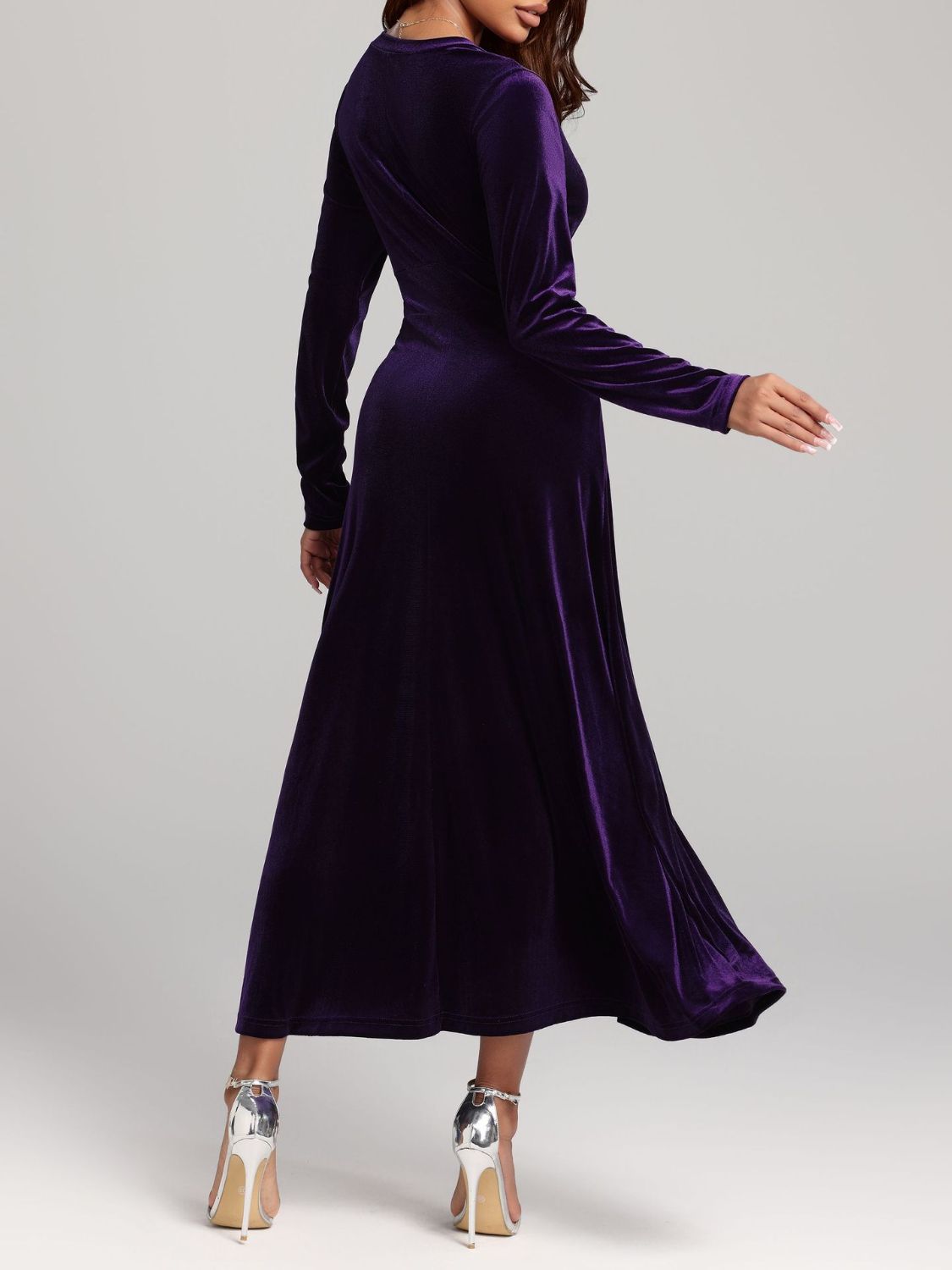 Blue Zone Planet | V-Neck Long Sleeve Velvet Dress-TOPS / DRESSES-[Adult]-[Female]-2022 Online Blue Zone Planet