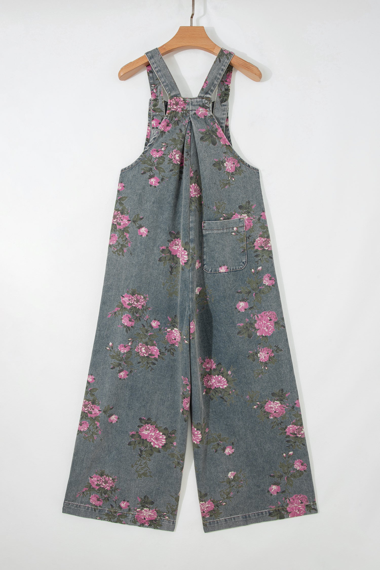 Blue Beau Floral Print Pleated High Waist Wide Leg Denim Jumpsuit-Bottoms/Jumpsuits & Rompers-[Adult]-[Female]-2022 Online Blue Zone Planet