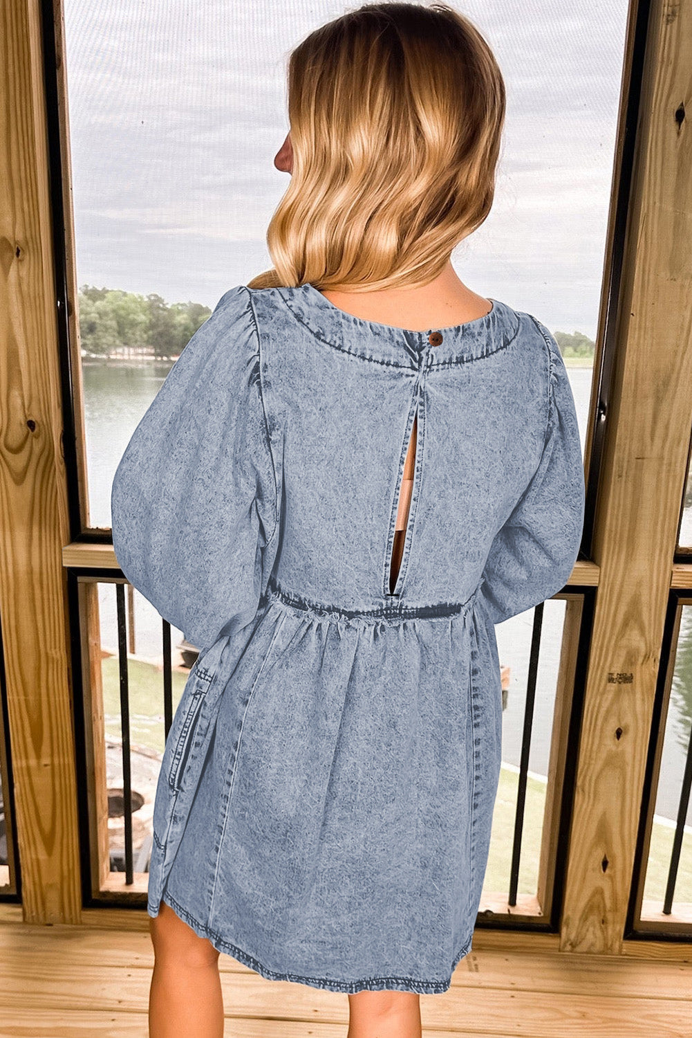 Beau Blue Light Wash High Waist Loose Fit Denim Mini Dress-Dresses/Mini Dresses-[Adult]-[Female]-2022 Online Blue Zone Planet