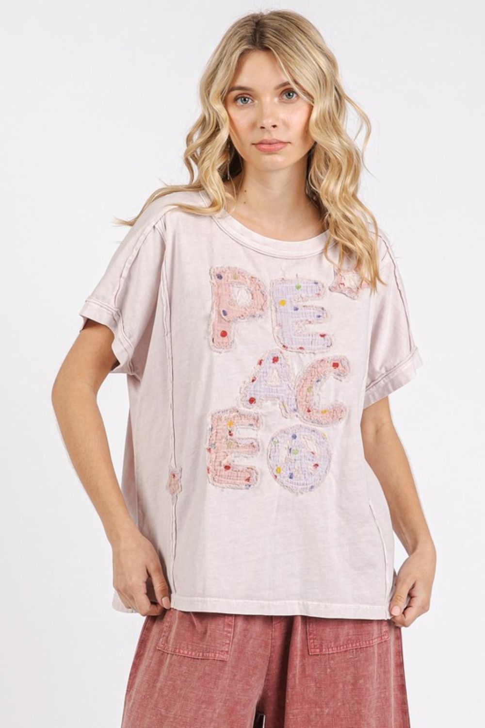 Mittoshop PEACE Round Neck Short Sleeve T-Shirt-TOPS / DRESSES-[Adult]-[Female]-2022 Online Blue Zone Planet