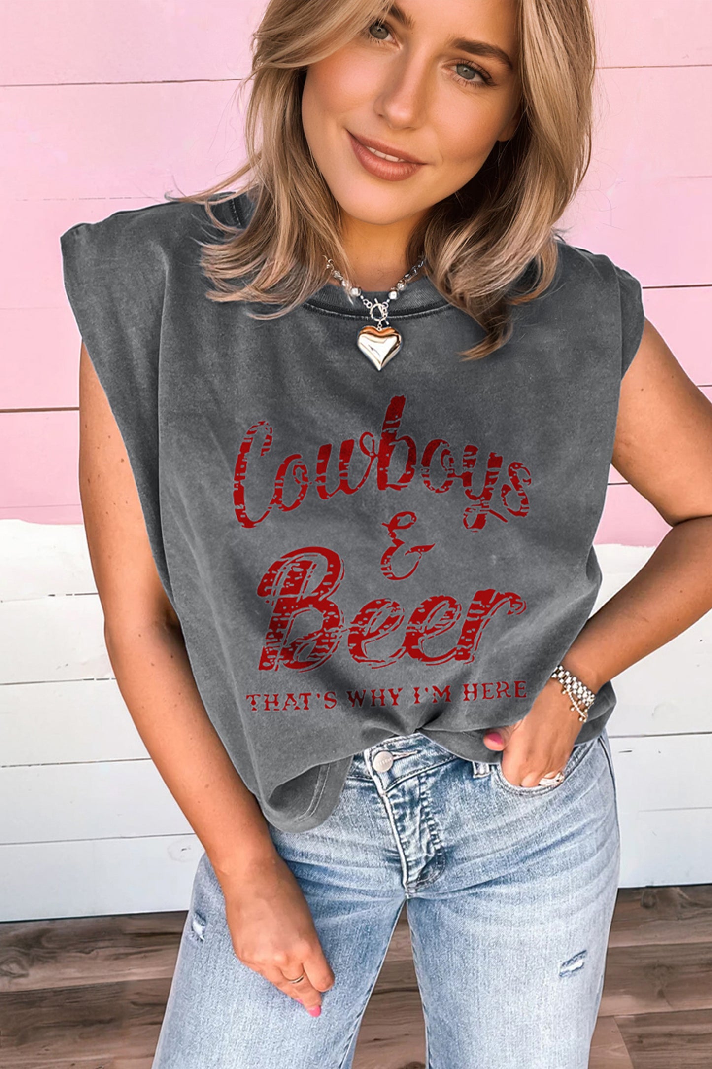Sleet Cowboy & Beer Western Graphic Mineral Wash Tank Top-Tops/Tank Tops-[Adult]-[Female]-2022 Online Blue Zone Planet
