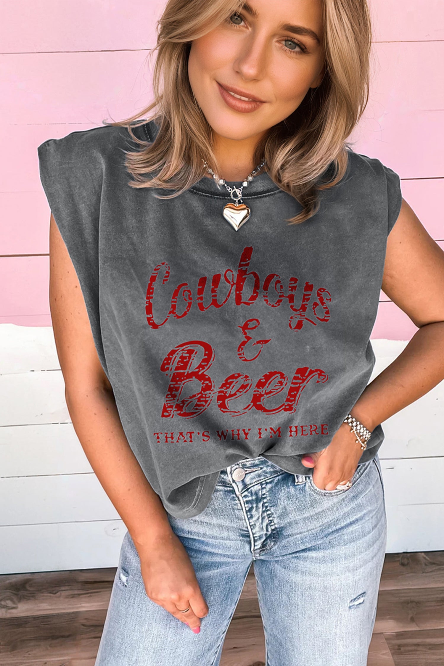 Sleet Cowboy & Beer Western Graphic Mineral Wash Tank Top-Tops/Tank Tops-[Adult]-[Female]-2022 Online Blue Zone Planet