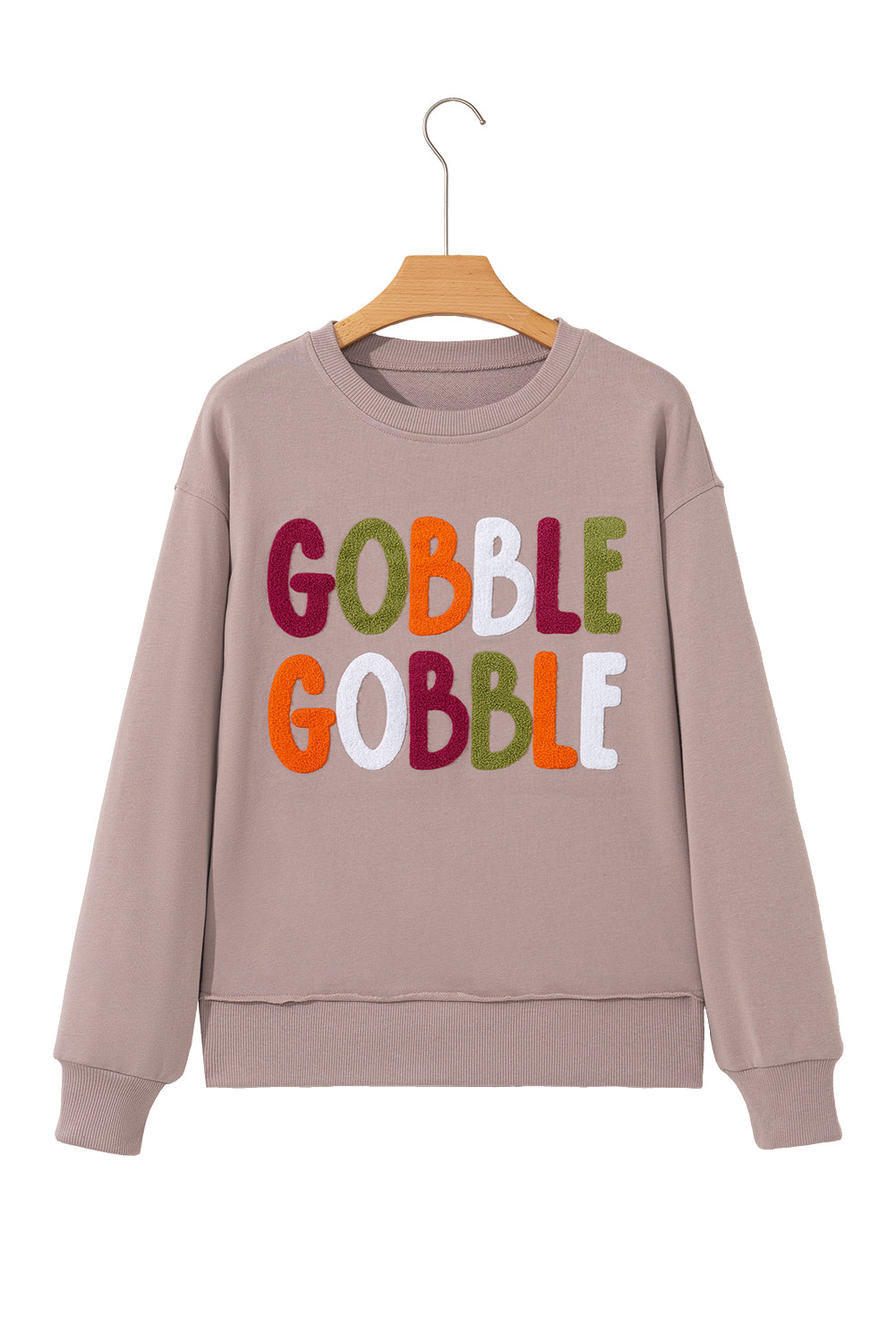 Dark Khaki GOBBLE Letter Graphic Thanksgiving Shift Sweatshirt-Tops/Sweatshirts & Hoodies-[Adult]-[Female]-2022 Online Blue Zone Planet