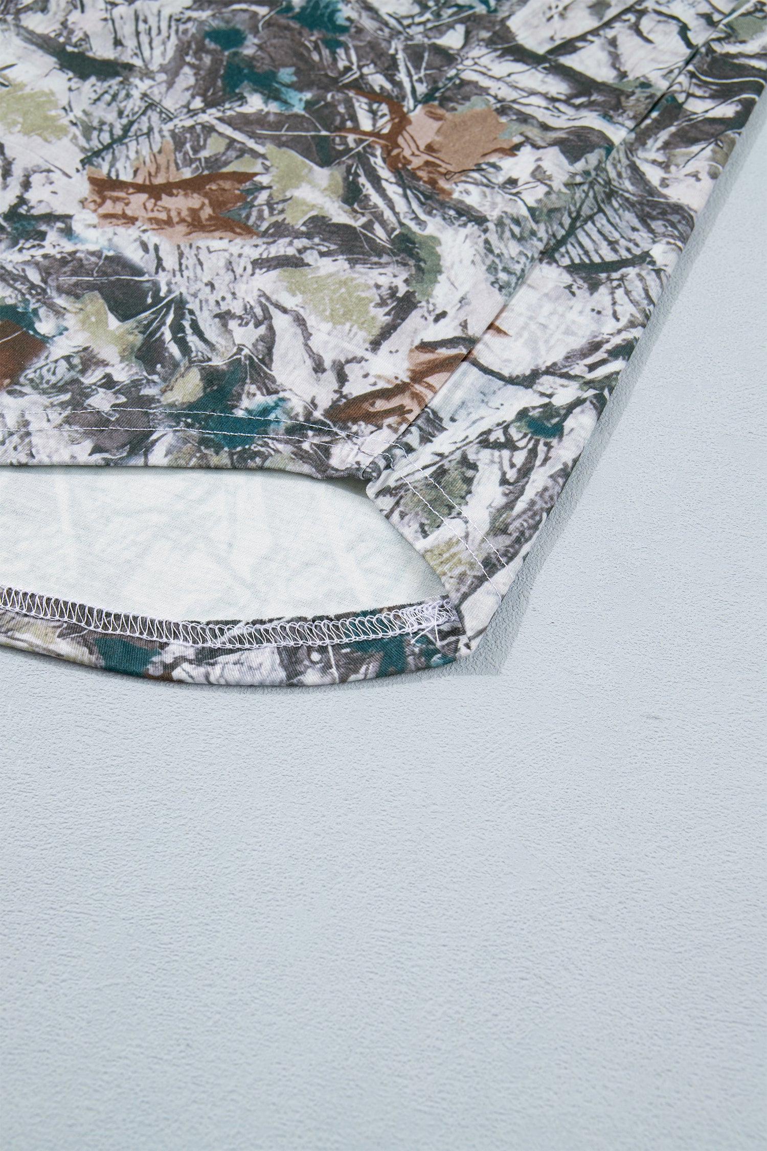 Gray Abstract Woodland Print Tunic Henley T Shirt-Tops/Tops & Tees-[Adult]-[Female]-2022 Online Blue Zone Planet