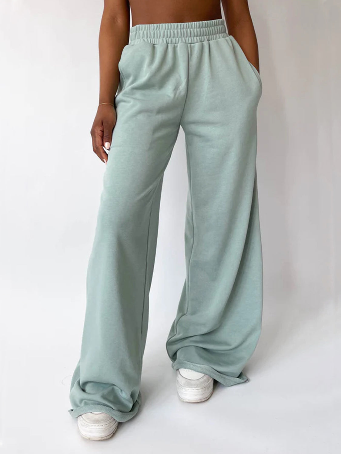 Blue Zone Planet | Elastic Waist Wide Leg Pants-BOTTOMS SIZES SMALL MEDIUM LARGE-[Adult]-[Female]-Light Green-S-2022 Online Blue Zone Planet