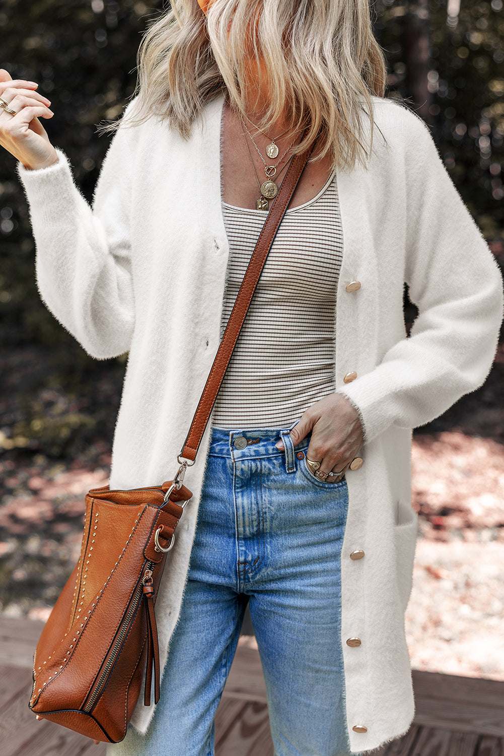 Smoke Gray Fuzzy Buttoned Front Midi Solid Cardigan-Sweaters & Cardigans/Cardigans-[Adult]-[Female]-2022 Online Blue Zone Planet