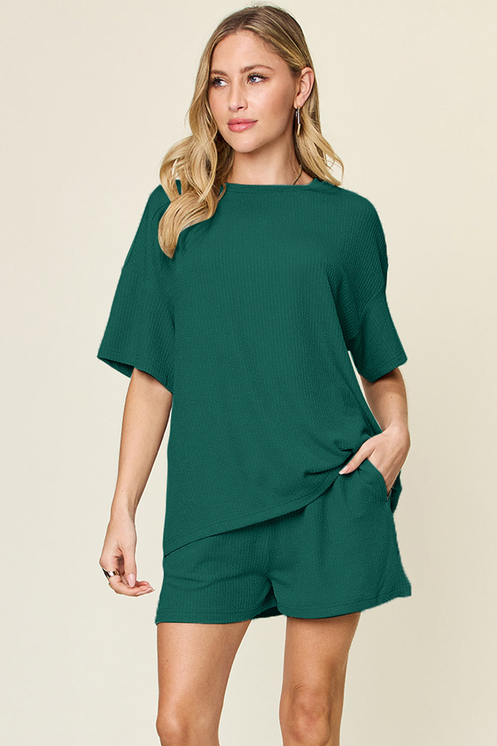 Double Take Basic style Round Neck Solid Set-TOPS / DRESSES-[Adult]-[Female]-Deep Teal-S-2022 Online Blue Zone Planet