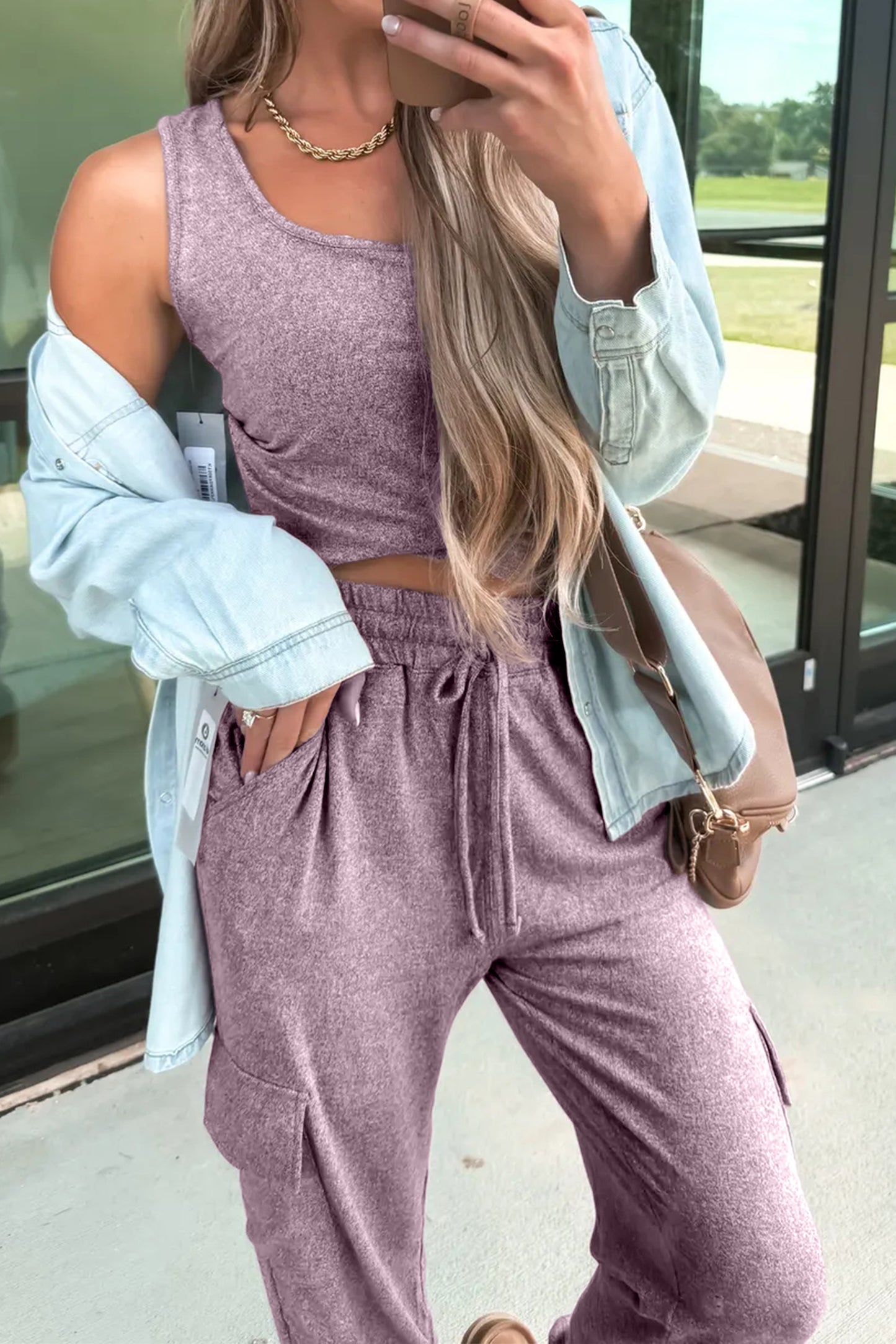 Orchid Bouquet Casual Tank Top Drawstring Jogger Pants 2pcs Outfit-Two Piece Sets/Pant Sets-[Adult]-[Female]-2022 Online Blue Zone Planet