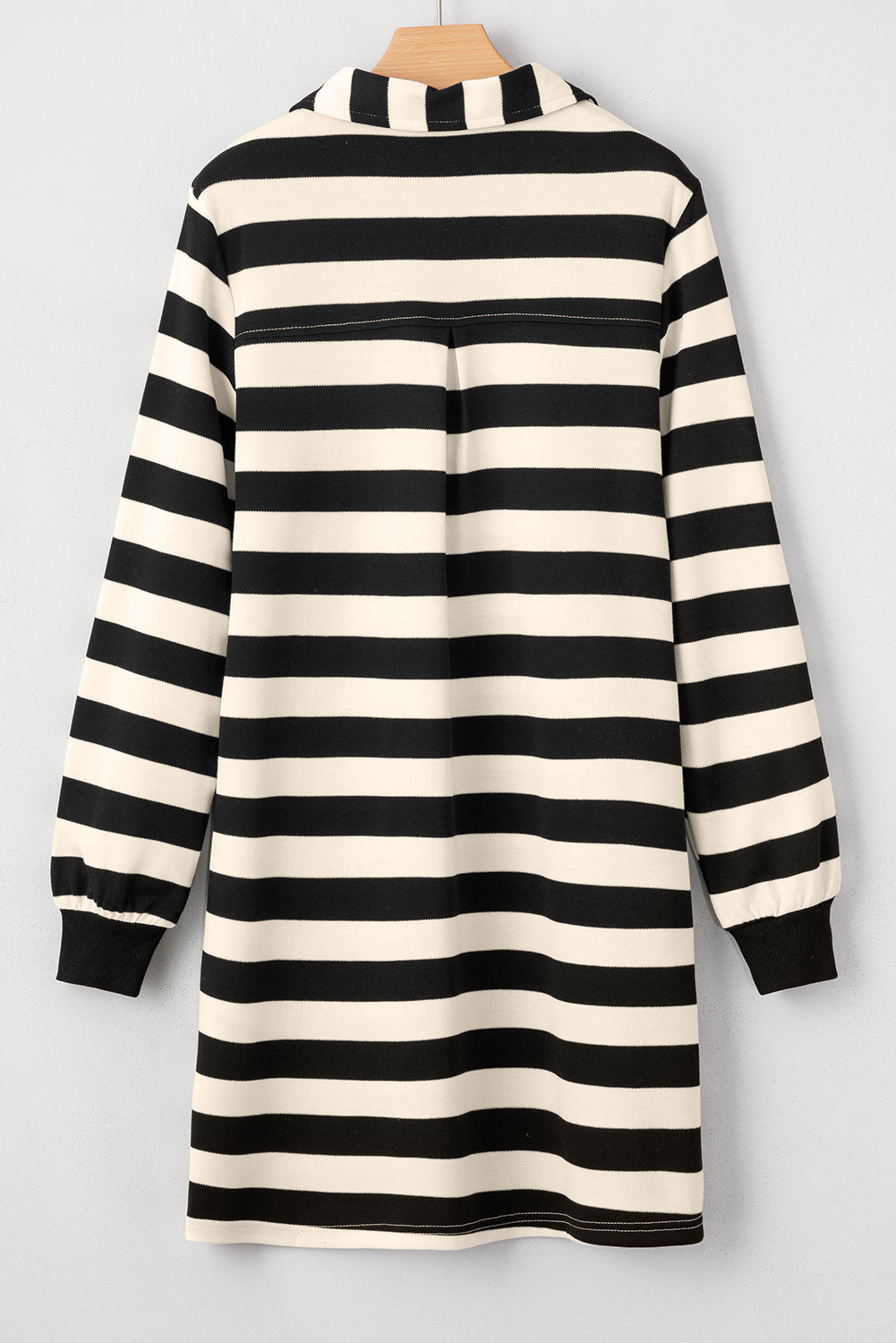 Blue Zone Planet | Black Stripe Collared V Neck Long Sleeve Loose Casual Dress-TOPS / DRESSES-[Adult]-[Female]-2022 Online Blue Zone Planet