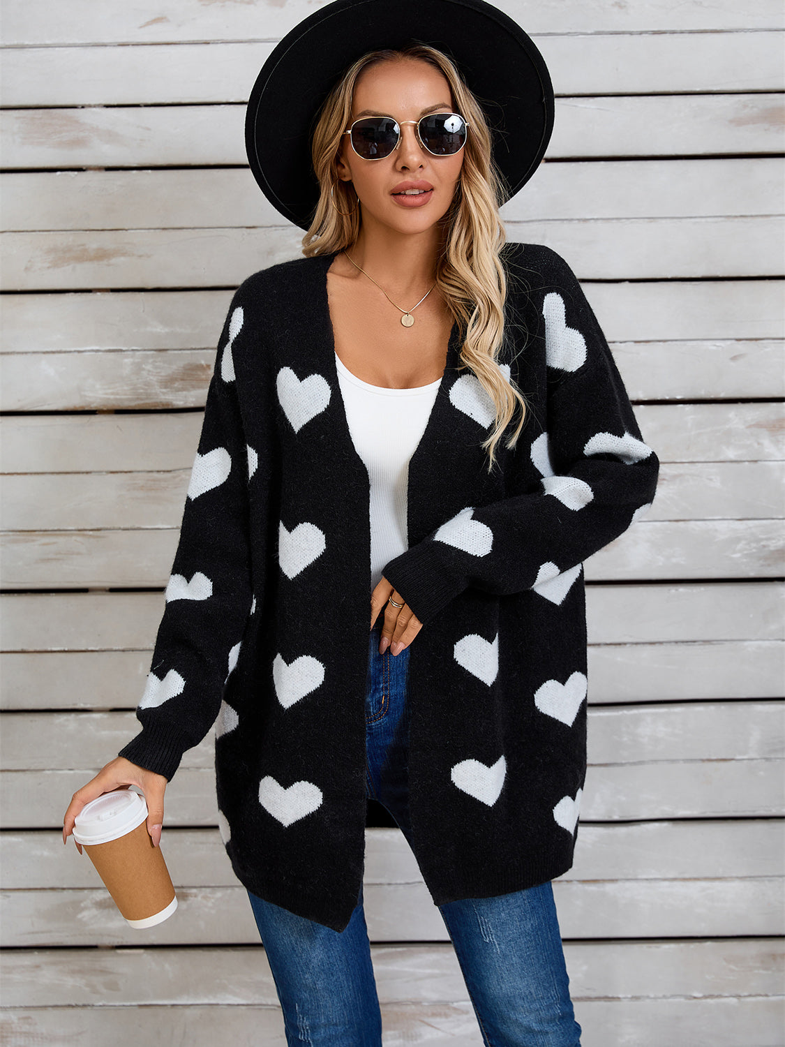 Angel Wings Heart Open Front Long Sleeve Cardigan-TOPS / DRESSES-[Adult]-[Female]-Black-S-2022 Online Blue Zone Planet