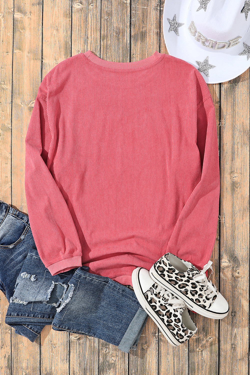 Strawberry Pink Sequin Love Graphic Corded Valentines Sweatshirt-Graphic Sweatshirts-[Adult]-[Female]-2022 Online Blue Zone Planet