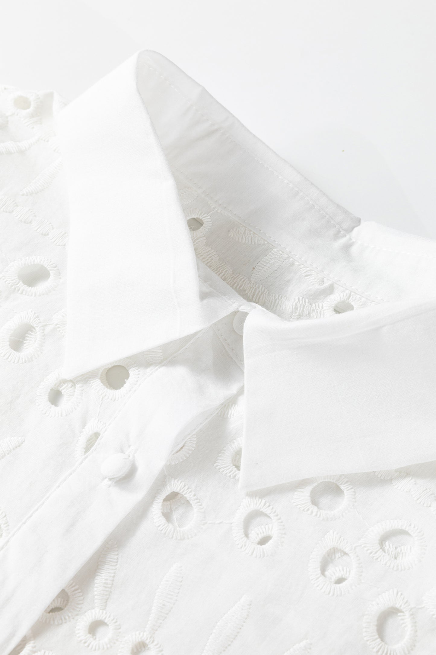 White Eyelet Embroidered Puff Sleeve Crop Shirt-Tops/Blouses & Shirts-[Adult]-[Female]-2022 Online Blue Zone Planet