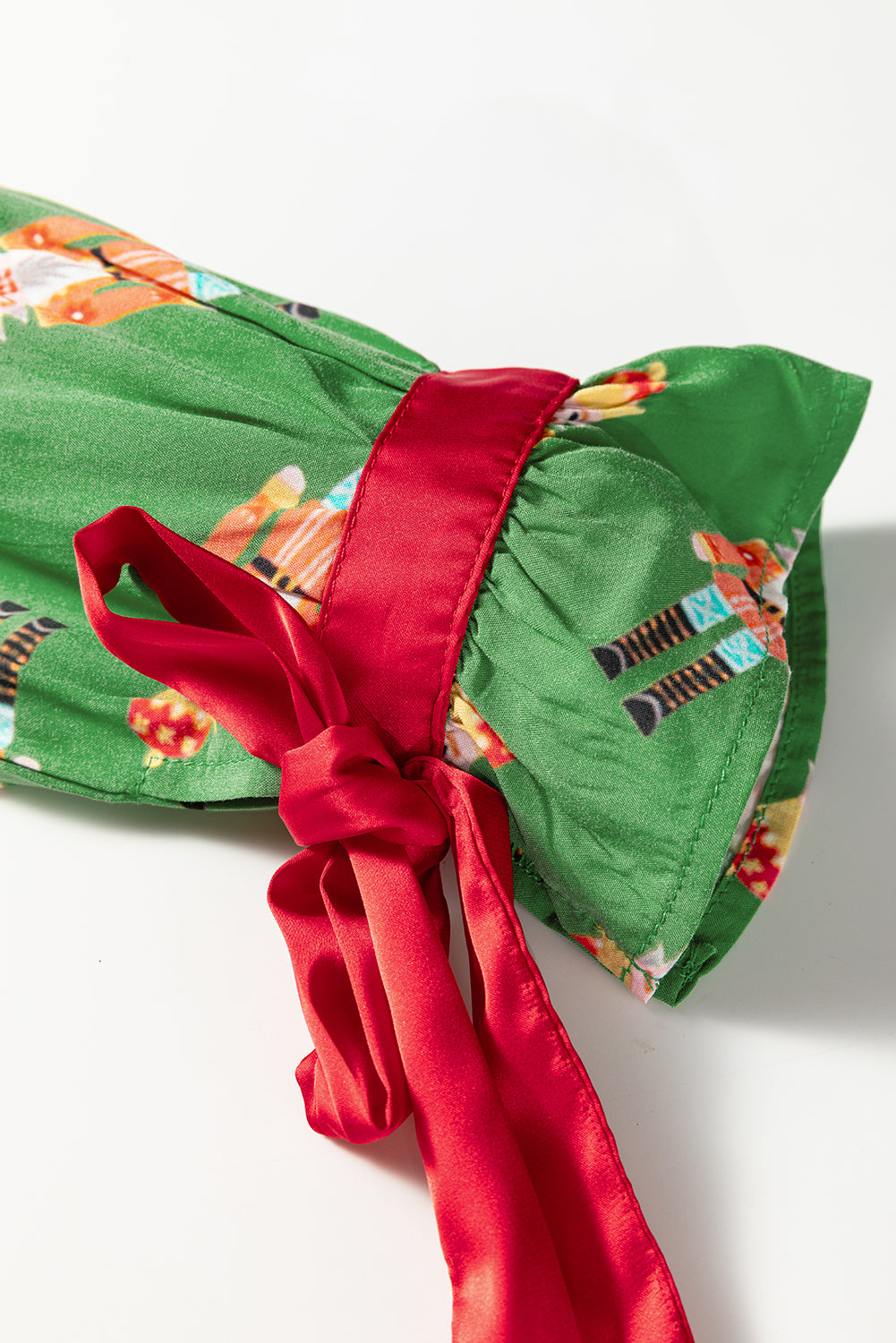 Green Christmas Candy Contrast Trim Bow Knot Silky 2pcs Pajama Set-Loungewear & Sleepwear/Sleepwear-[Adult]-[Female]-2022 Online Blue Zone Planet