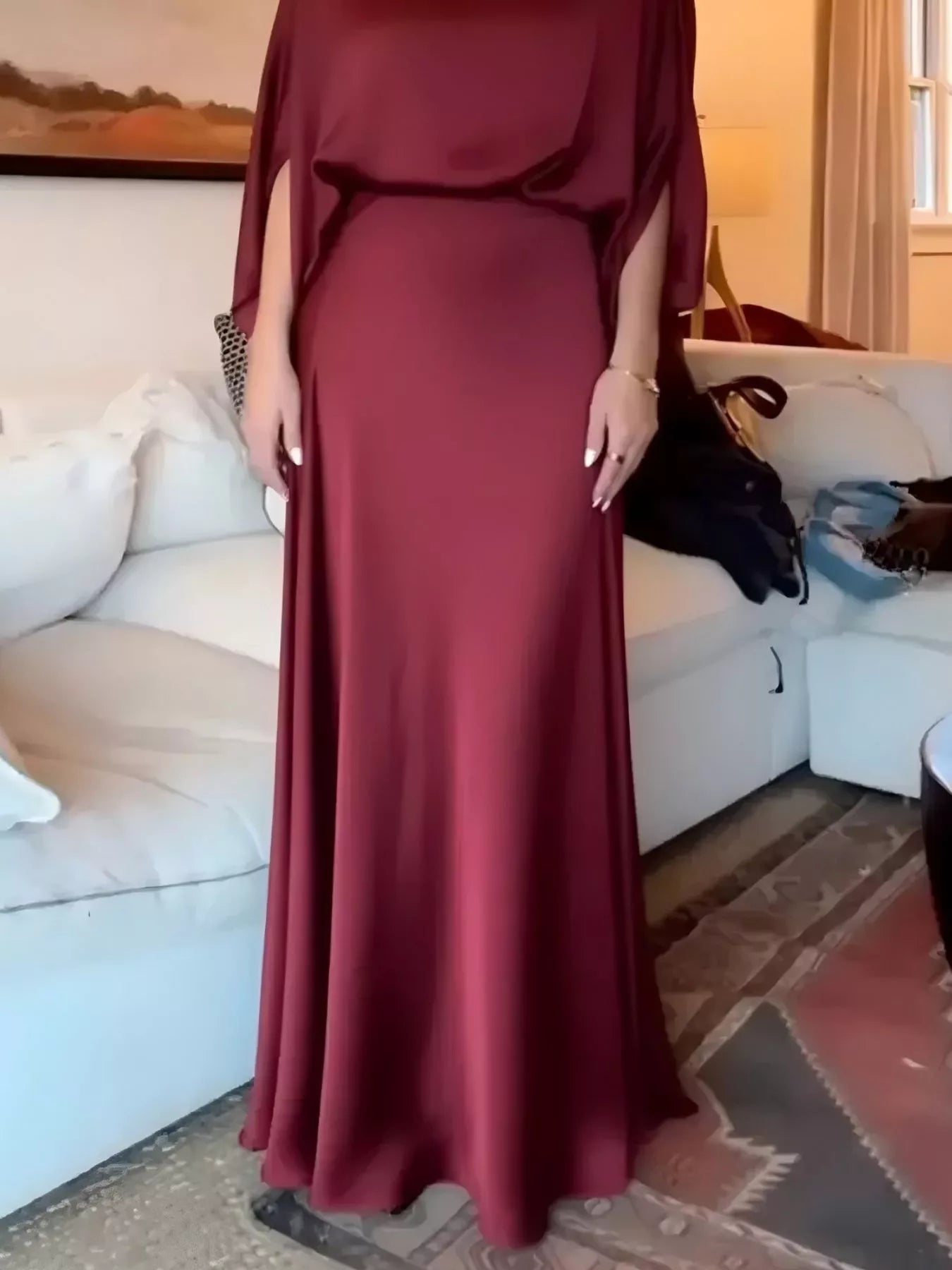 Full Size Elegant Batwing Sleeve Maxi Dress Plus Size Wine Red / S Full Size Elegant Batwing Sleeve Maxi Dress Plus Size Wine Red / S