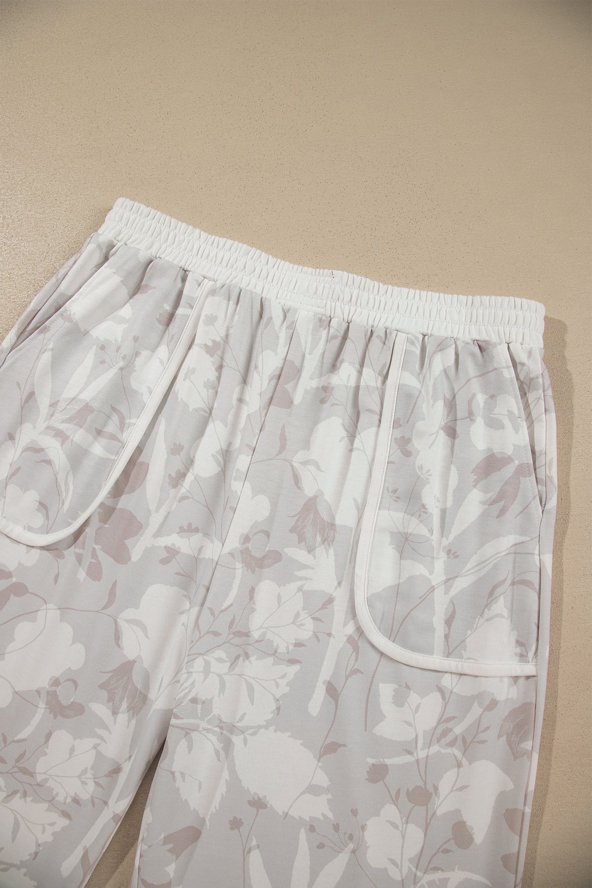 Gray Floral Camo Print Contrast Trim Plus Size Loose Pants-Bottoms/Pants & Culotte-[Adult]-[Female]-2022 Online Blue Zone Planet