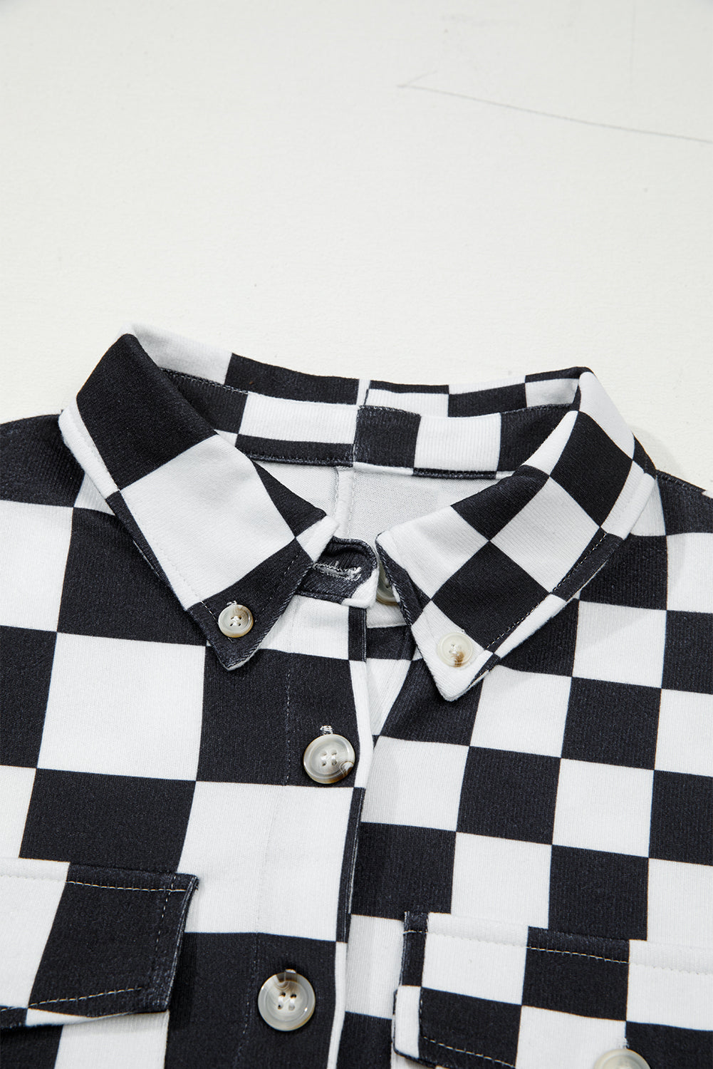 Black Checkerboard Flap Pocket Button Front Shacket-Outerwear/Plaid Shackets-[Adult]-[Female]-2022 Online Blue Zone Planet